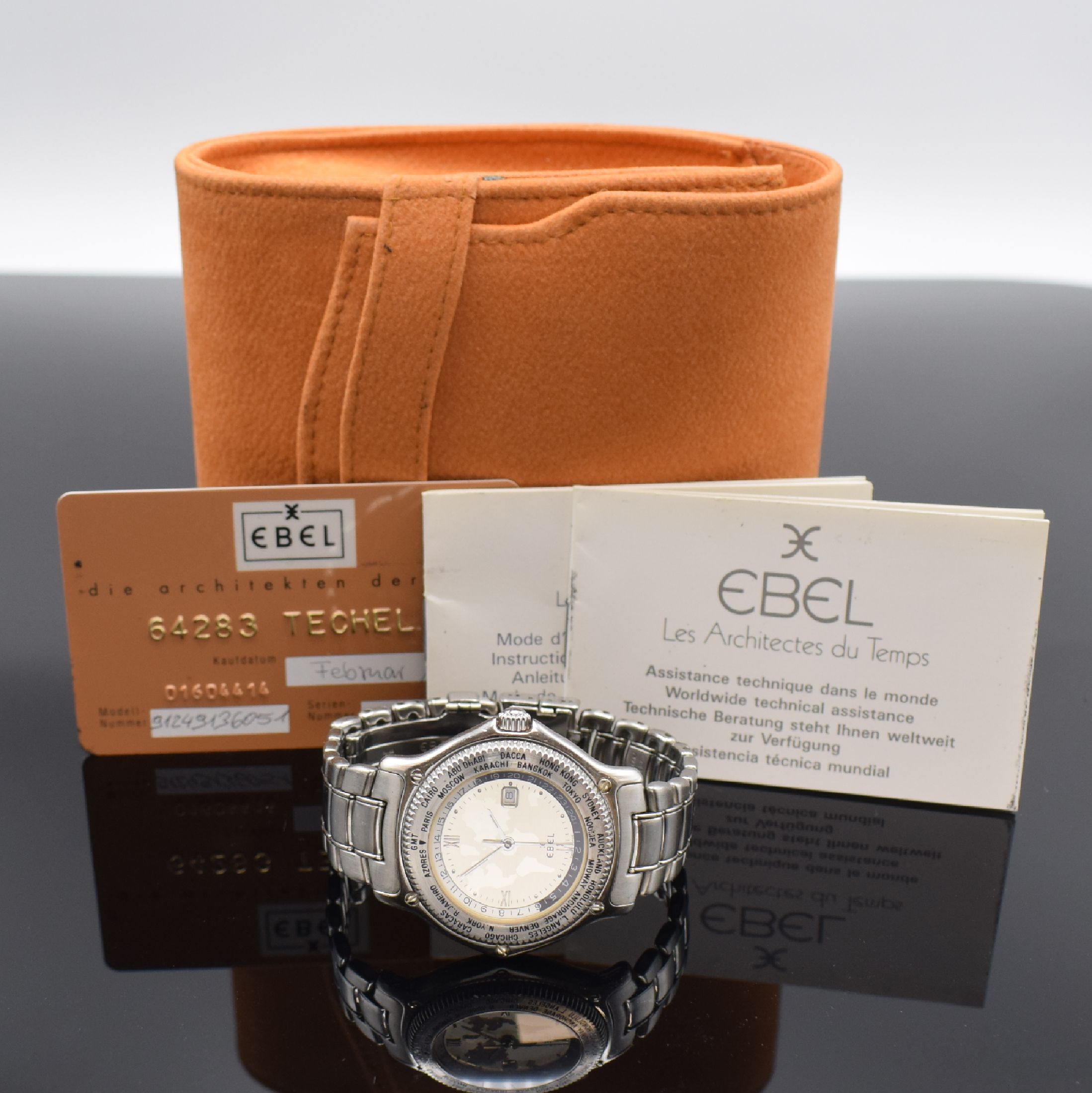 Detail e: EBEL Voyager Herrenarmbanduhr mit Weltzeitanzeige Referenz 9124913, Automatik, Edelstahlgeh. inkl. Gliederband m. Faltschl., Boden 8-fach verschr., ...
