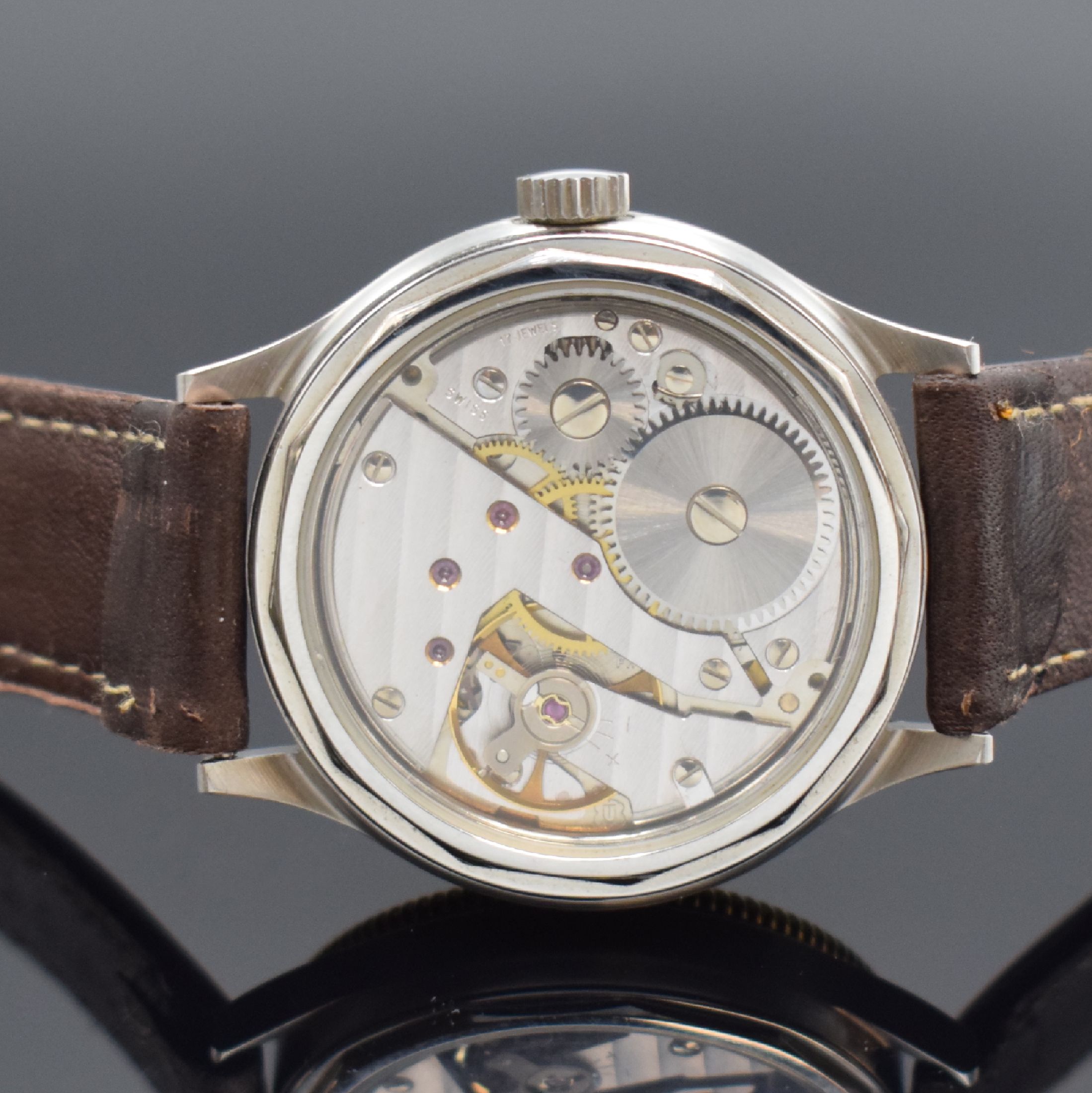 Detail c: PICARD CADET Regulateur Herrenarmbanduhr, Handaufzug, Schweiz um 1995, Edelstahlgeh. beids vergl., Boden verschr., verg. Lünette geriffelt, Anz. v. ...