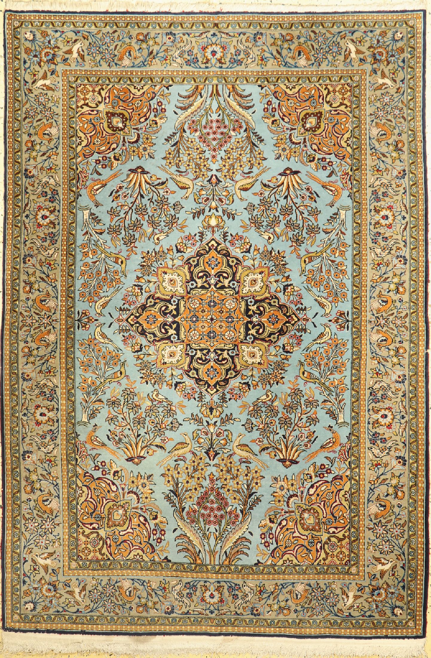 Ghom Kork, Persien, ca. 50 Jahre, Korkwollemit Seide, ca. 205 x 141 cm, EHZ: 2(Mottenfrass, Flecken)