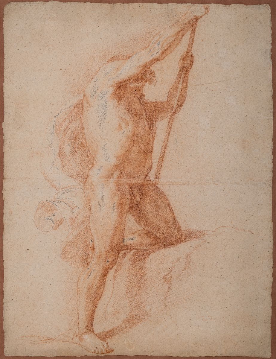 Rötelzeichnung 18./19. Jh., Papier, unsigniert, z.T. mit Bugfalte, bzw. Altersspuren, PP., unter Glas, Rahmen, ca. 56 x 42 cm,