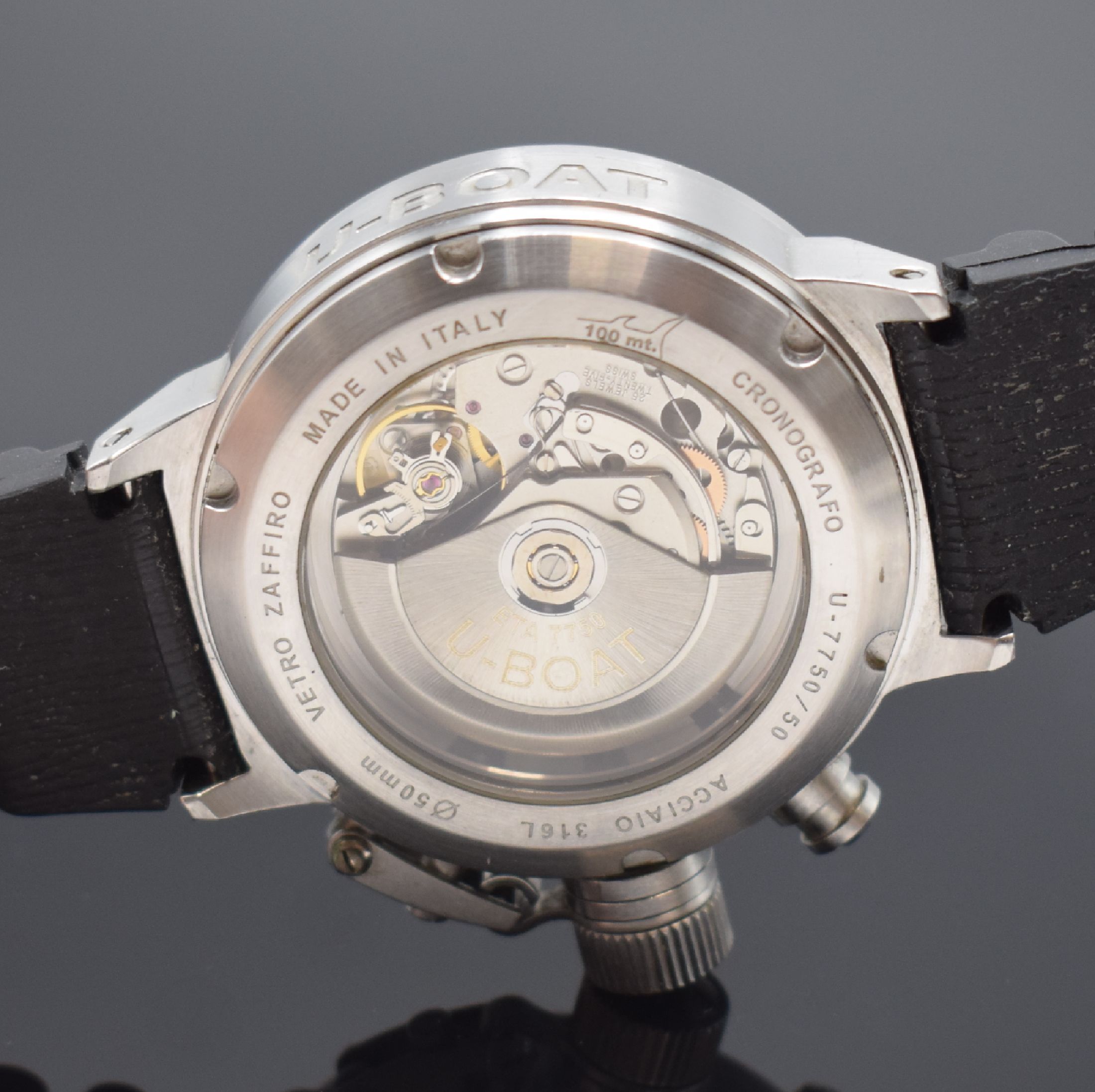 Detail e: U-BOAT Italo Fontana Herrenarmbanduhr mit Chronograph Modell Flightdeck Referenz U- 7750/50, Automatik, Italien um 2010, Edelstahlgeh. beids. vergl., ...