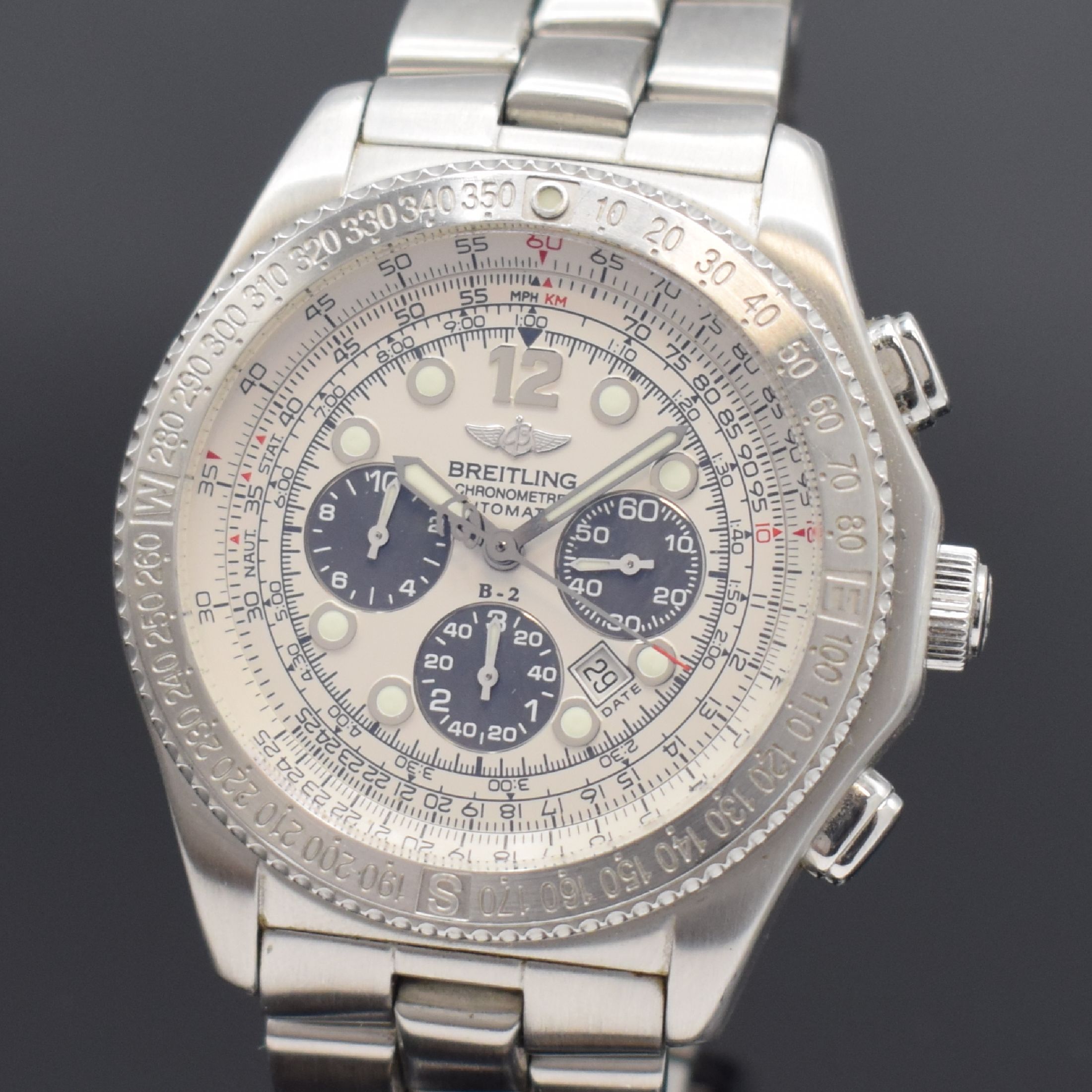 Detail a: BREITLING Armbandchronograph Modell B-2 Referenz A42362, Schweiz um 2000, Automatik, Chronometer in Edelstahl inkl. Gliederband m. Faltschl., Boden ...