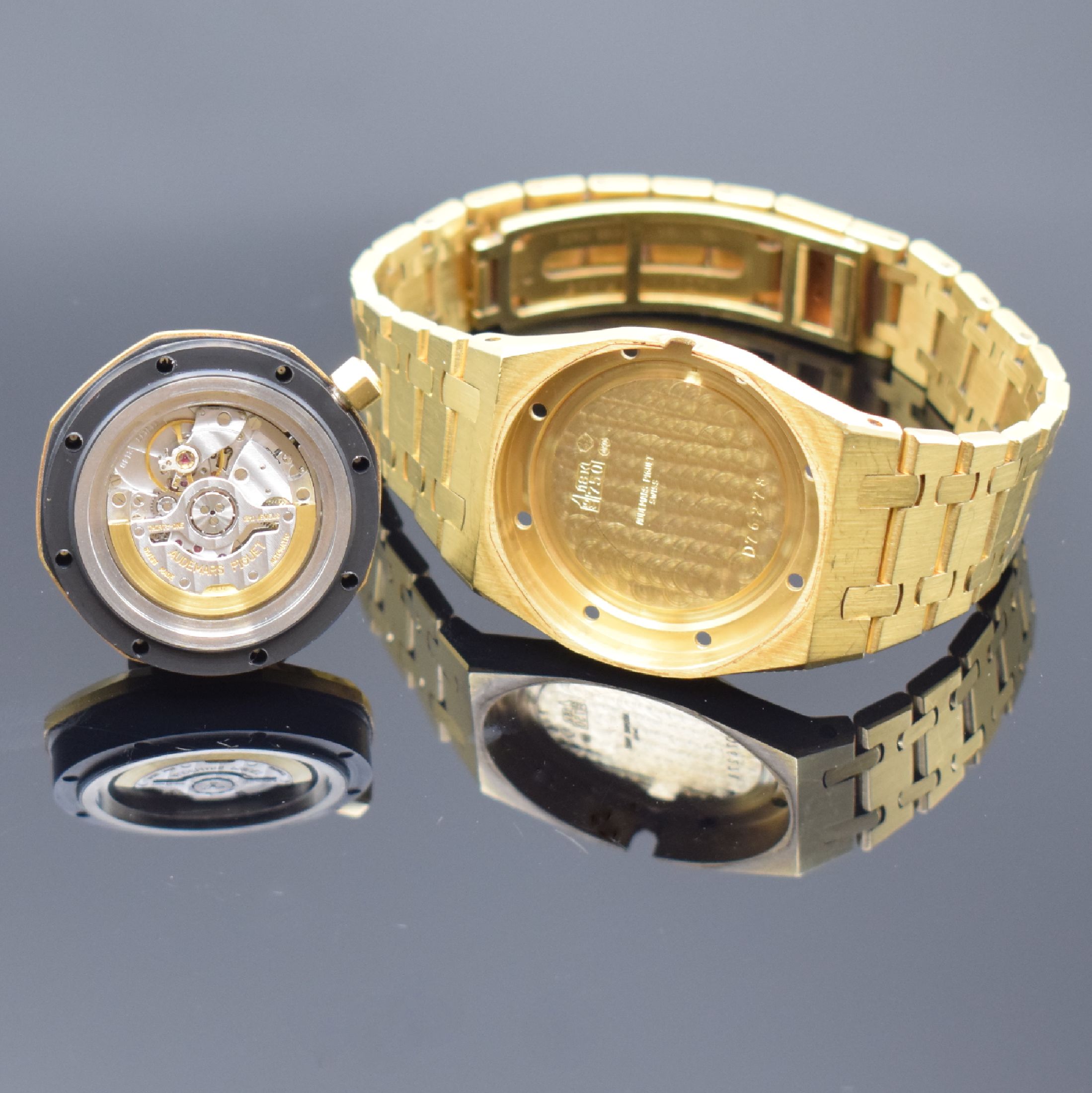 Detail d: AUDEMARS PIGUET seltene Armbanduhr Royal Oak in GG 750/000 D-Serie, Schweiz um 1996, Automatik, Design von Gerald Genta, 2-teil. Geh., Lünette gegen ...