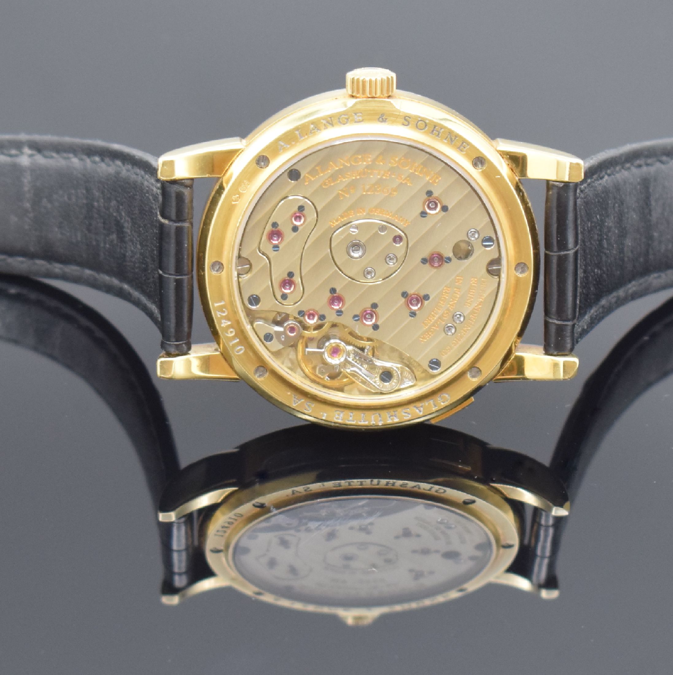 Detail f: A. LANGE & SÖHNE hochfeine Herrenarmbanduhr Modell Lange 1 Referenz 101.021, Handaufzug, Deutschland um 1999, GG 750/000 inkl. orig. Lederband m. ...