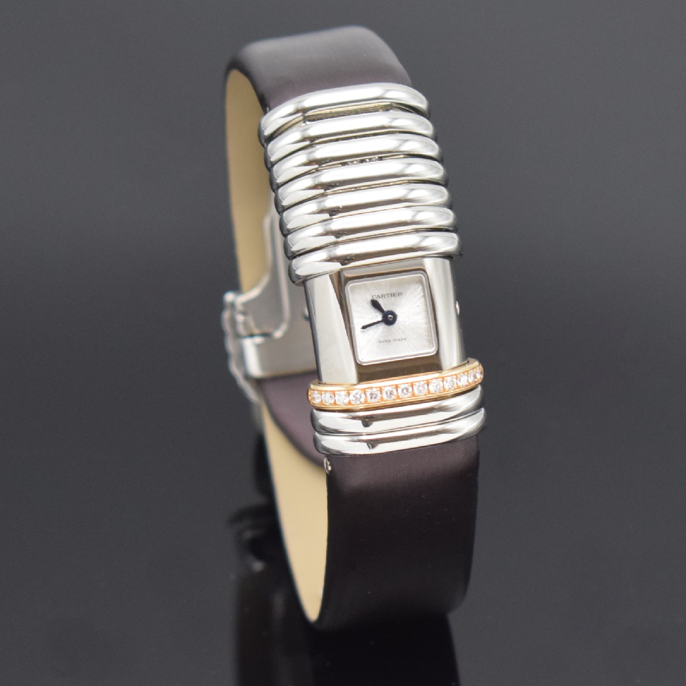 Detail b: CARTIER Damenarmbanduhr Modellserie Declaration Referenz 2611, Edelstahlgeh. inkl. orig. Leder-/Satinband m. orig. Faltschl., 8 bewegliche Spangen, ...