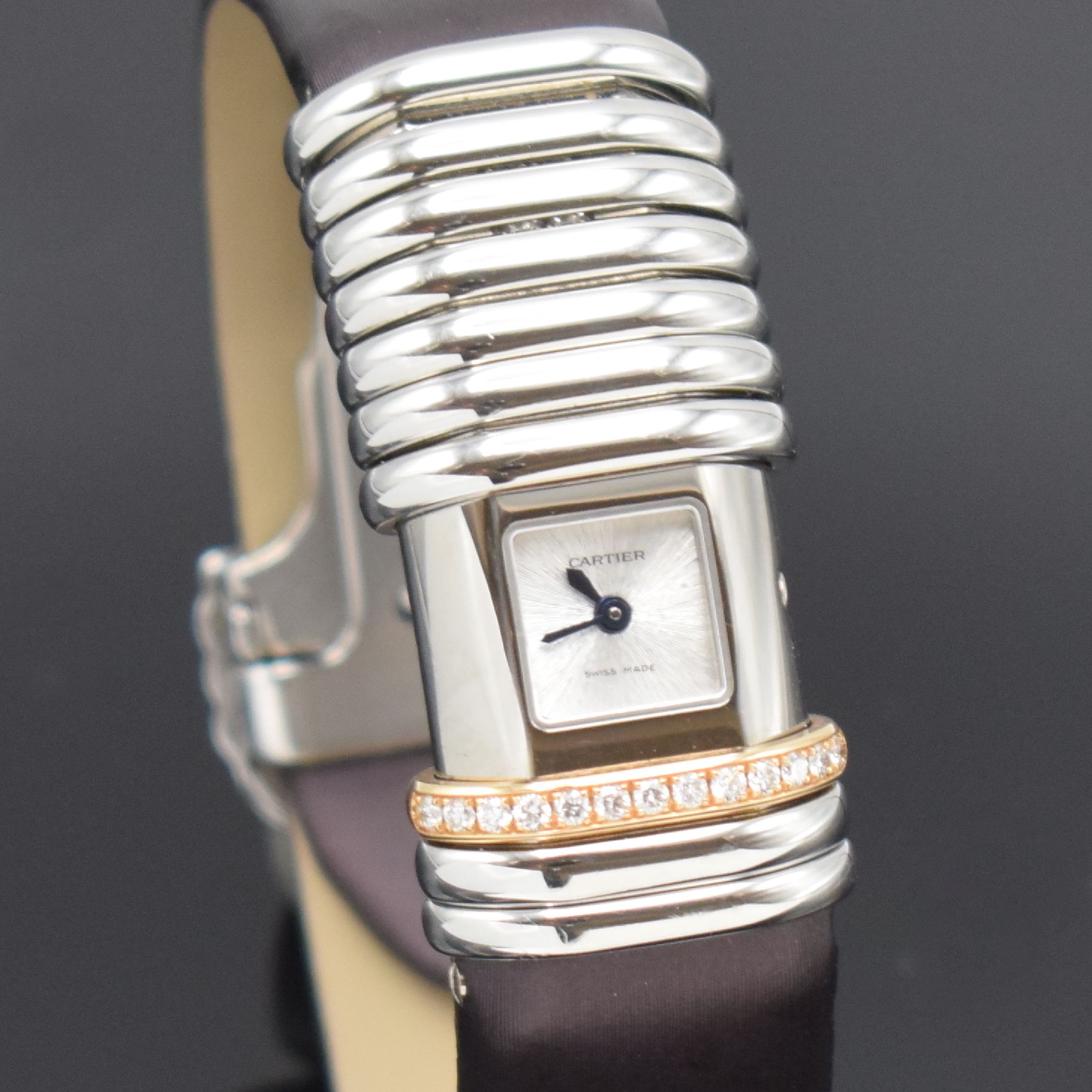 Detail c: CARTIER Damenarmbanduhr Modellserie Declaration Referenz 2611, Edelstahlgeh. inkl. orig. Leder-/Satinband m. orig. Faltschl., 8 bewegliche Spangen, ...