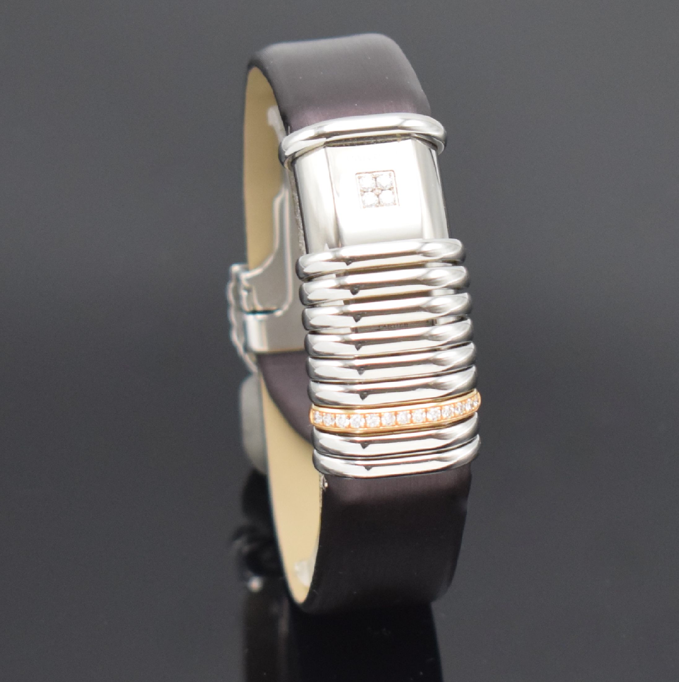 Detail d: CARTIER Damenarmbanduhr Modellserie Declaration Referenz 2611, Edelstahlgeh. inkl. orig. Leder-/Satinband m. orig. Faltschl., 8 bewegliche Spangen, ...