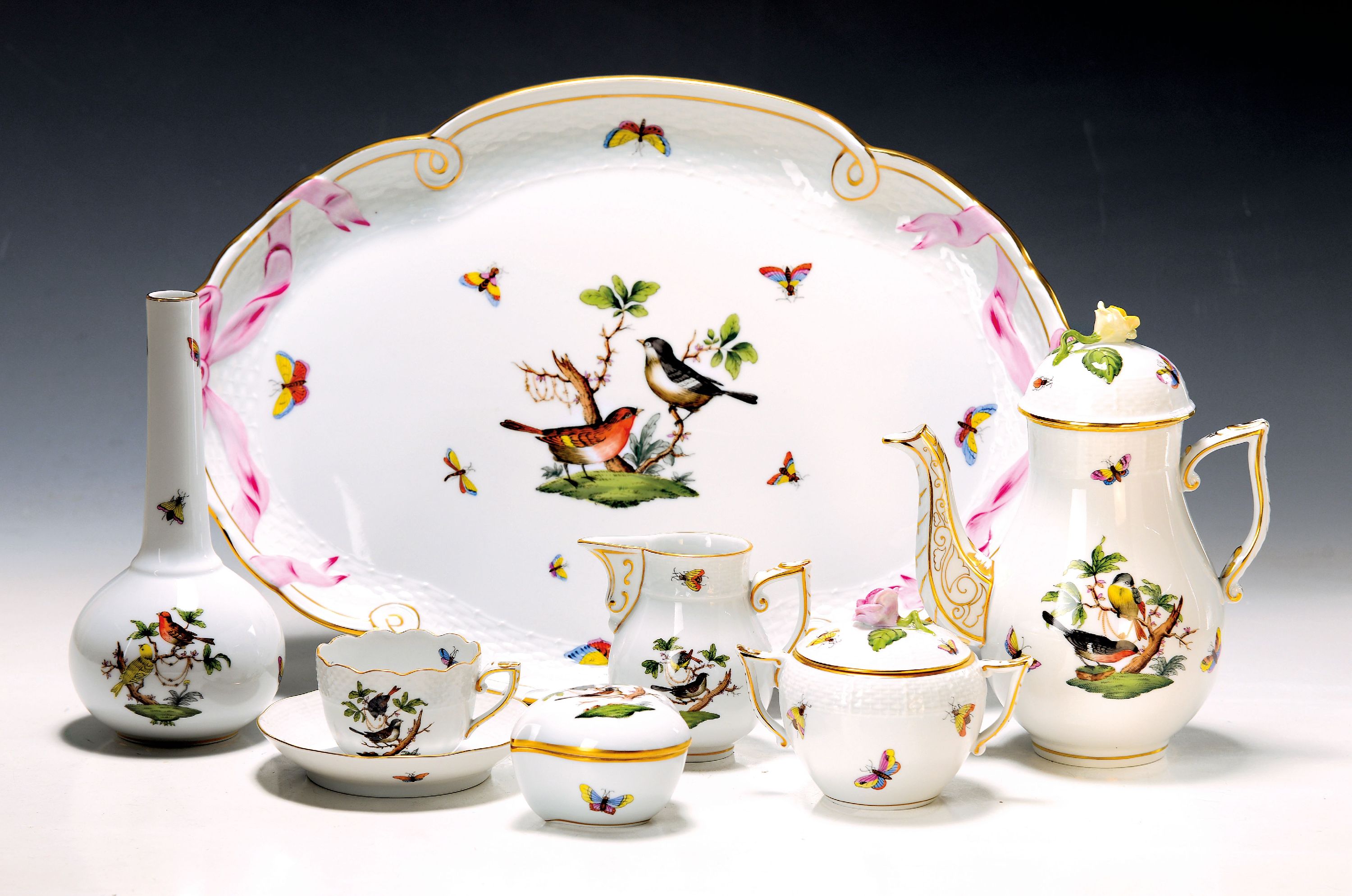 Image 26610545 - Mokkaservice, Herend, um 1970/80, Porzellan, für 6 Personen, polychrom bemalt, ...