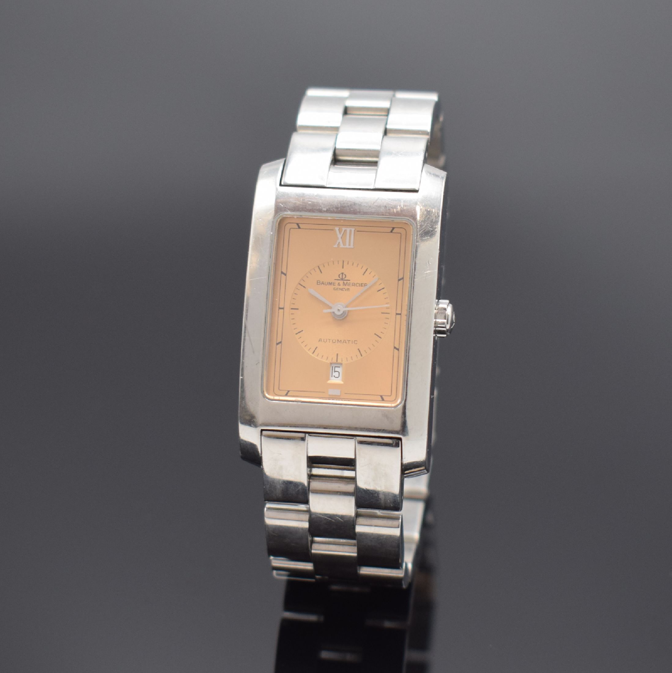 BAUME & MERCIER Hampton Armbanduhr, Schweiz um 2000, Automatik, 2-teil. Geh., Boden aufgedr., Gliederband m. dopp. Faltschl., kupferfarb. Zifferbl., ...