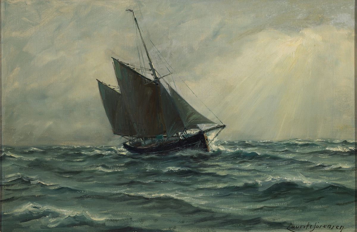 Detail a: Laurits Sörensen, 1865-ca. 1912, 2 Pendants: Segelschiffe auf ruhiger bzw. auf rauher See, Öl/Lwd, beide signiert, je ca. 31x47cm, R. ca. 42x58cm