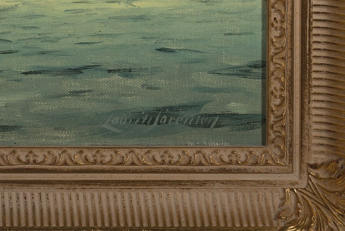 Detail b: Laurits Sörensen, 1865-ca. 1912, 2 Pendants: Segelschiffe auf ruhiger bzw. auf rauher See, Öl/Lwd, beide signiert, je ca. 31x47cm, R. ca. 42x58cm