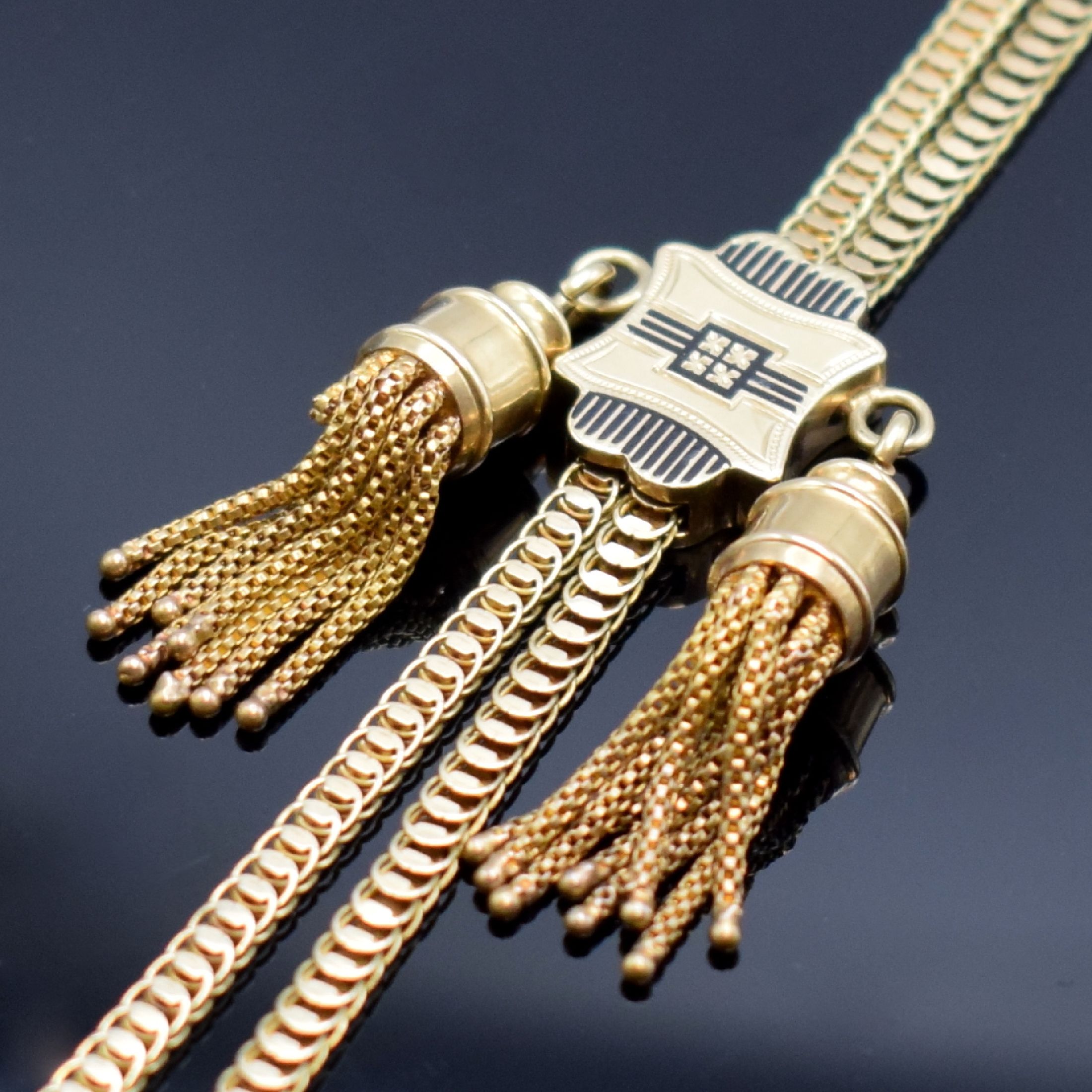 Detail c: Taschenuhrkette in GG 585/000, L. ca. 75 cm, Gew. ca. 43g, Länge durch Kettenschieber verstellbar, in gebrauchsfähigem Zustand