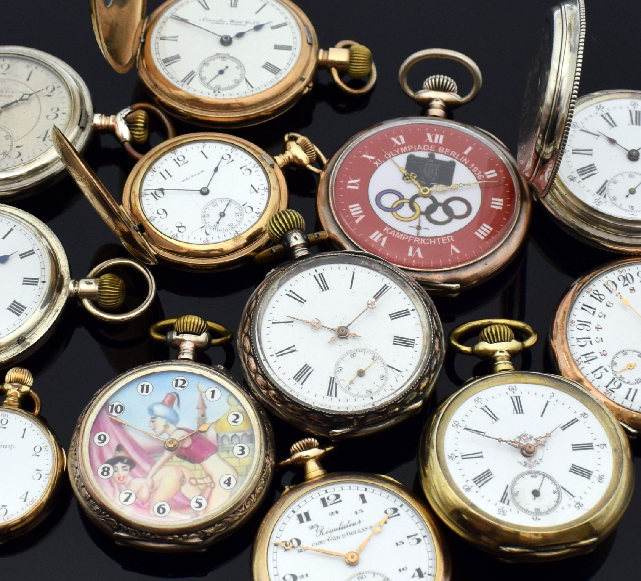 Detail a: 12 Taschenuhren darunter SEELAND, WALTHAM, ELGIN, SYSTEME GLASHÜTTE, Schweiz / England / USA um 1870 - 1900, Savonette u. offene Geh., in Silber u. ...