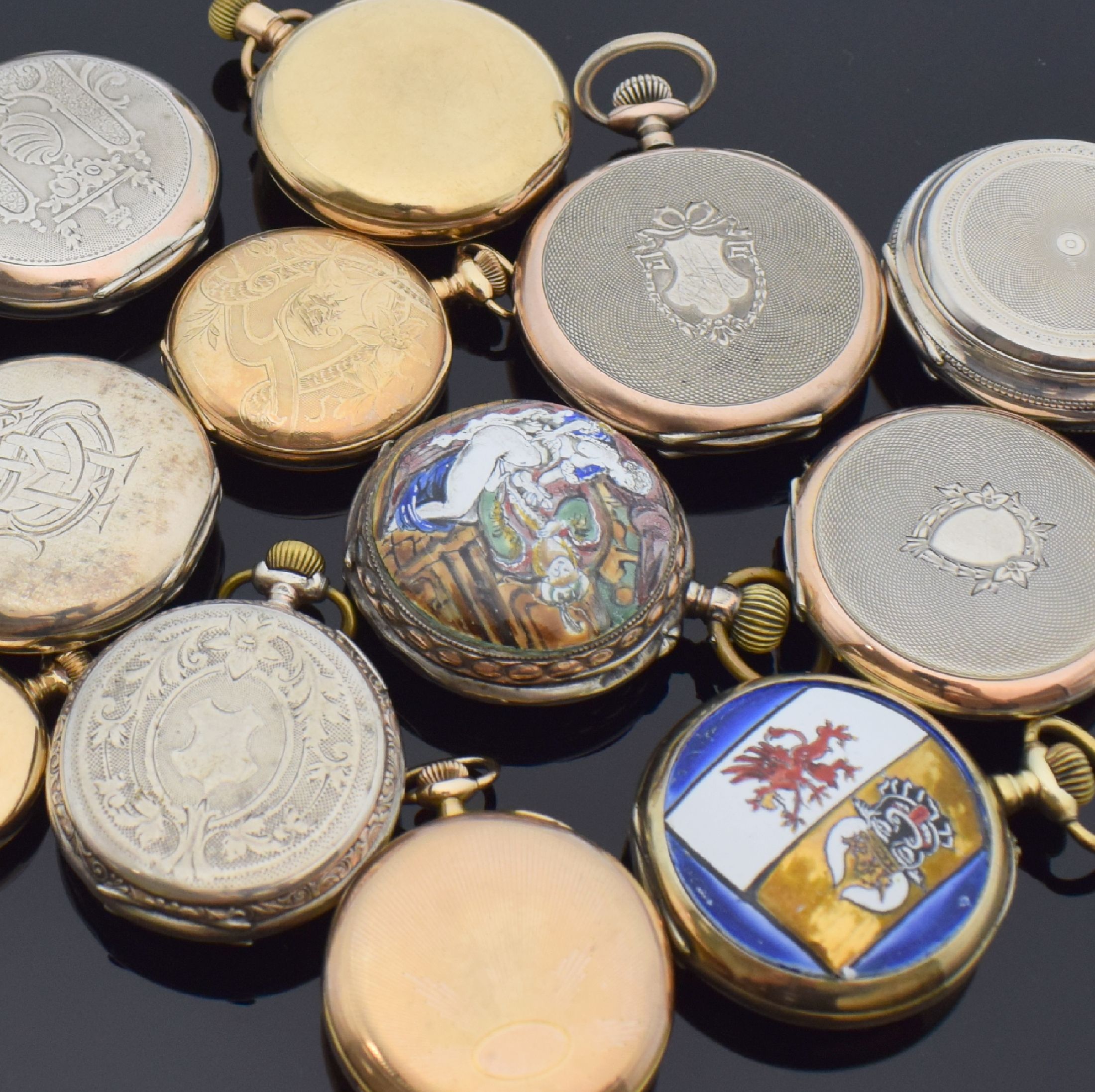 Detail f: 12 Taschenuhren darunter SEELAND, WALTHAM, ELGIN, SYSTEME GLASHÜTTE, Schweiz / England / USA um 1870 - 1900, Savonette u. offene Geh., in Silber u. ...
