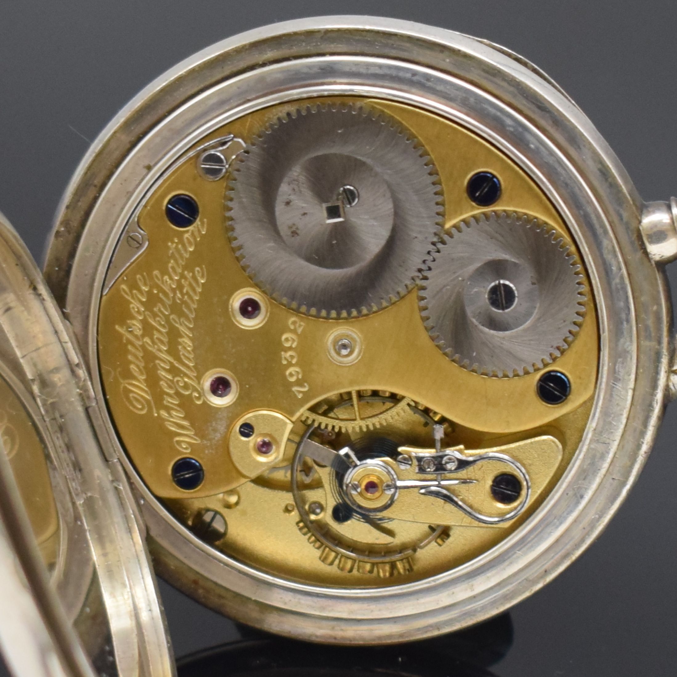 Detail c: A. LANGE & SÖHNE / DUF offene Taschenuhr in 900er Silber, Deutschland um 1915, Geh. dell., Cuvette in 900er Silber, 2-tlg. Emailzifferbl. ...