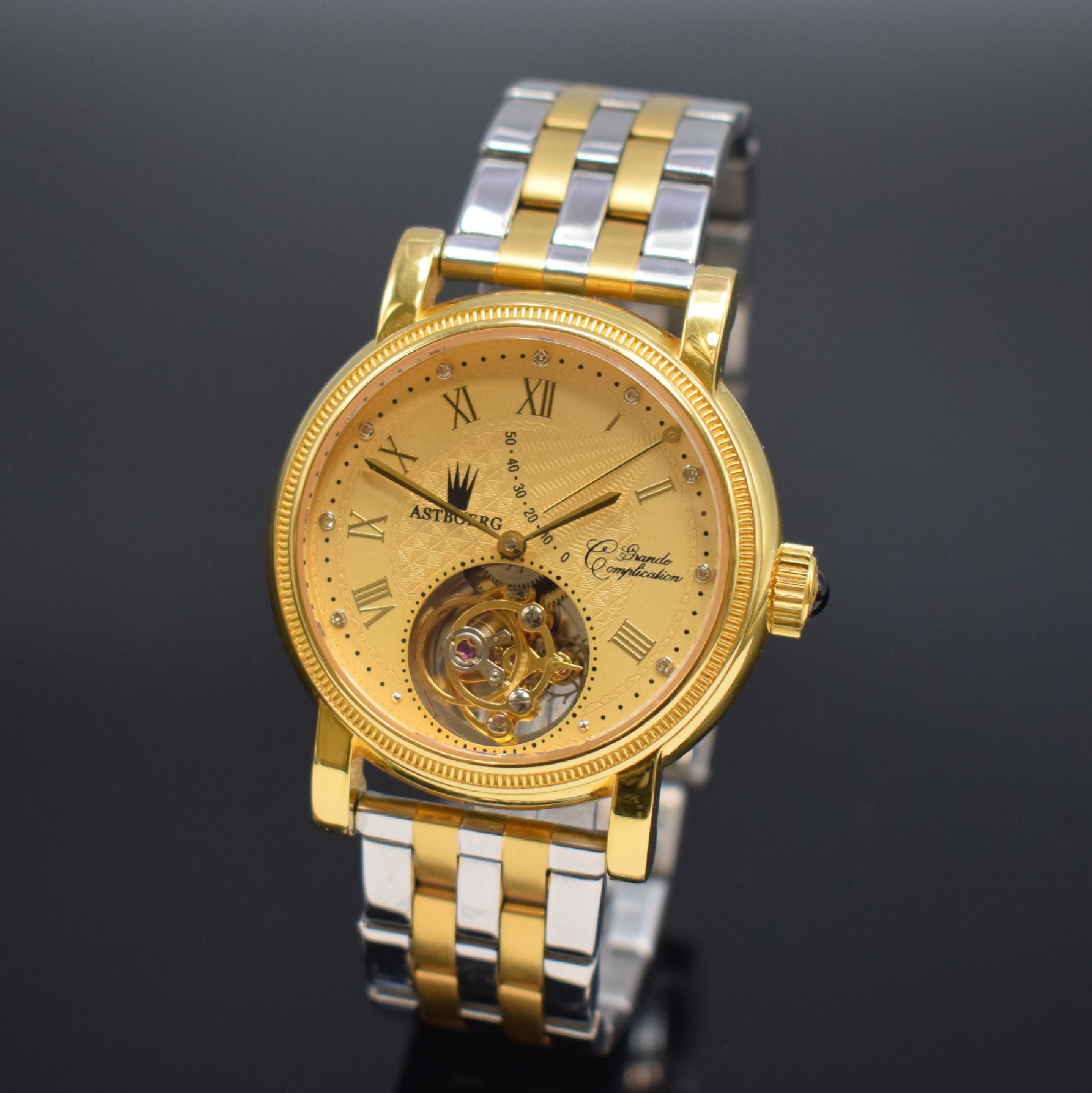 ASTBOERG Grande Complication Armbanduhr mit Tourbillon und Gangreserveanzeige, um 2010, Handaufzug, verg. Stahlgehäuse, beids. vergl., Boden ...