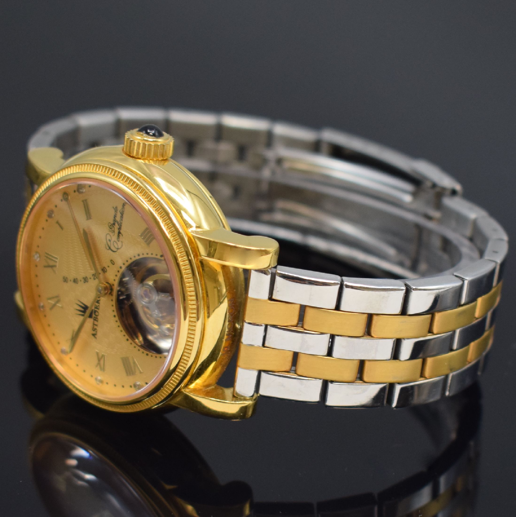 Detail b: ASTBOERG Grande Complication Armbanduhr mit Tourbillon und Gangreserveanzeige, um 2010, Handaufzug, verg. Stahlgehäuse, beids. vergl., Boden ...