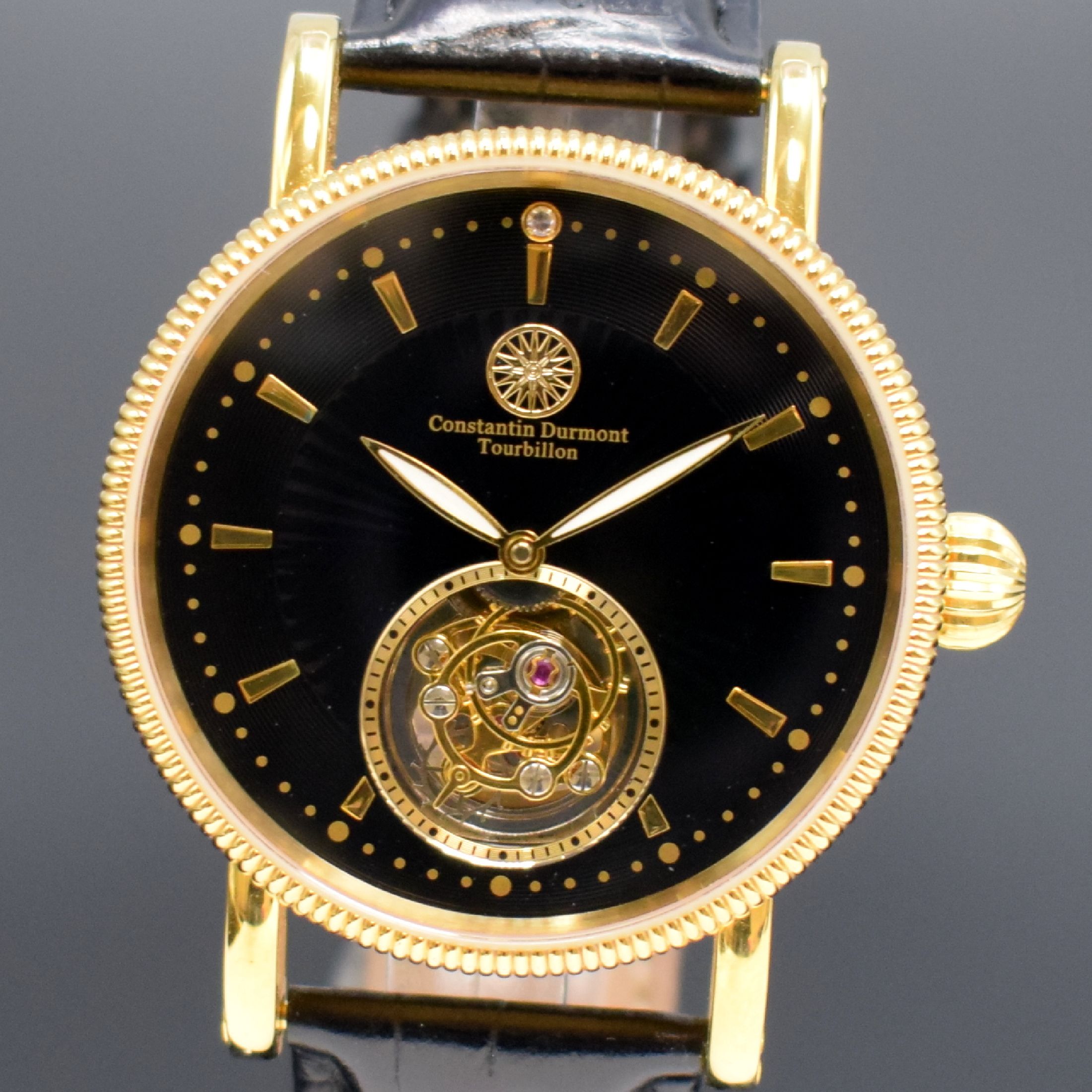 Detail a: CONSTANTIN DURMONT Herrenarmbanduhr mit Tourbillon, um 2010, Handaufzug, verg. Edelstahlgehäuse, beids. vergl., Boden geschr., schw. Zifferbl. m. ...