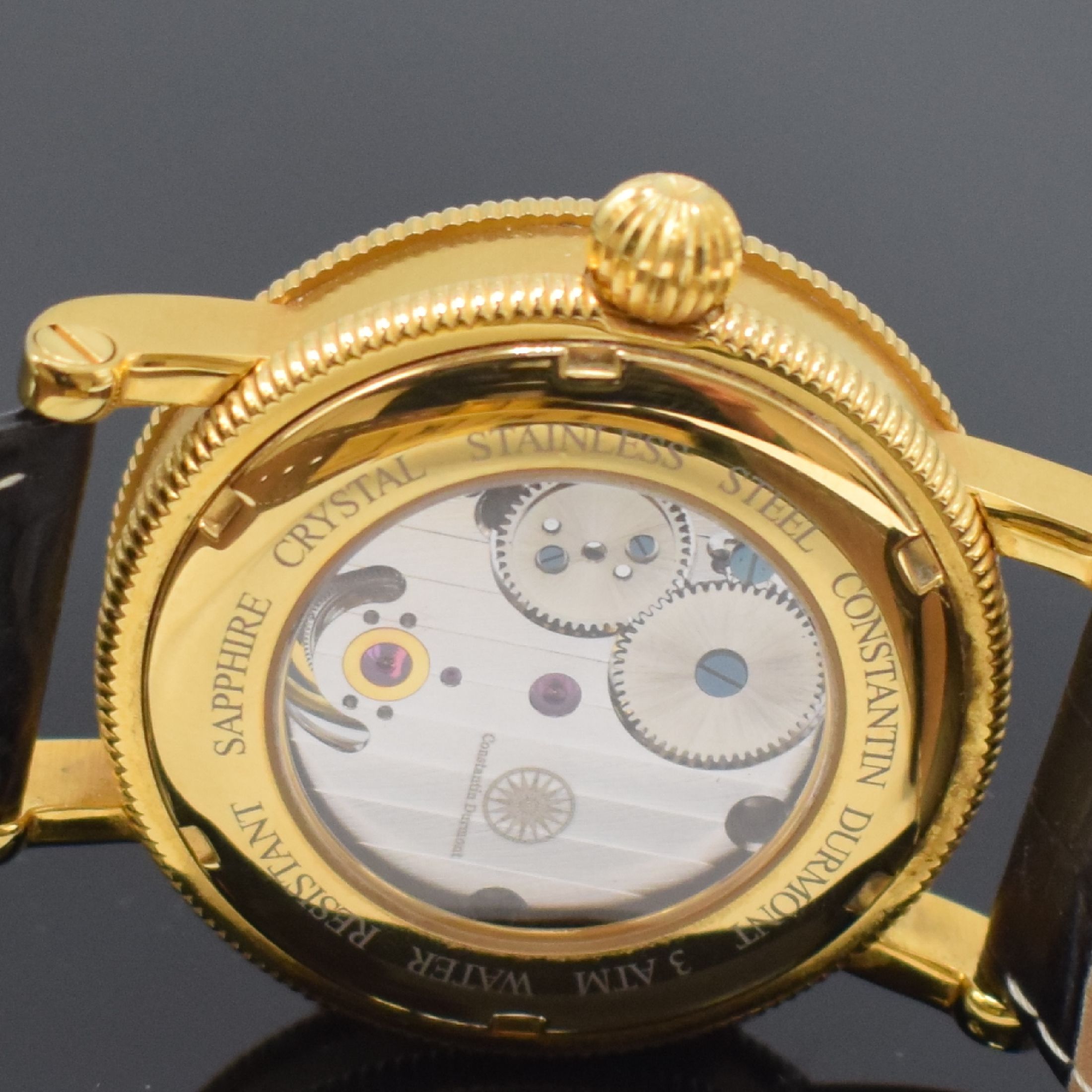 Detail b: CONSTANTIN DURMONT Herrenarmbanduhr mit Tourbillon, um 2010, Handaufzug, verg. Edelstahlgehäuse, beids. vergl., Boden geschr., schw. Zifferbl. m. ...