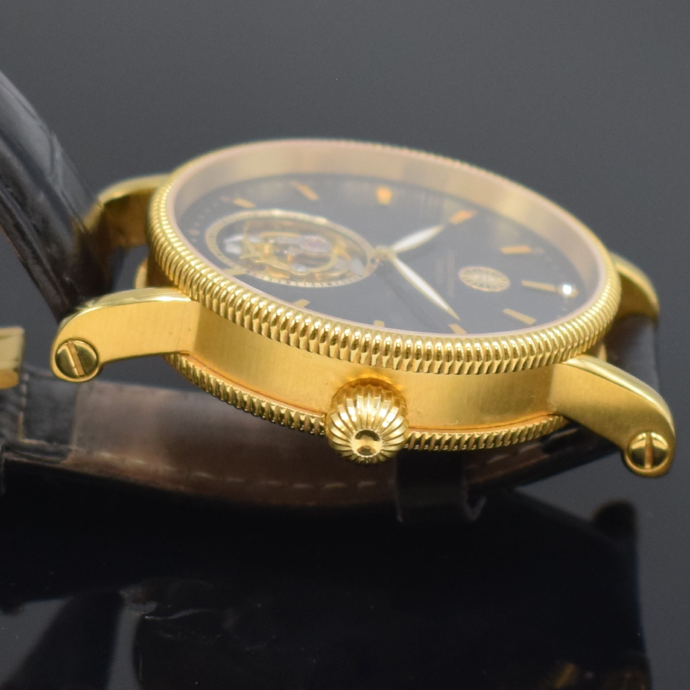 Detail c: CONSTANTIN DURMONT Herrenarmbanduhr mit Tourbillon, um 2010, Handaufzug, verg. Edelstahlgehäuse, beids. vergl., Boden geschr., schw. Zifferbl. m. ...