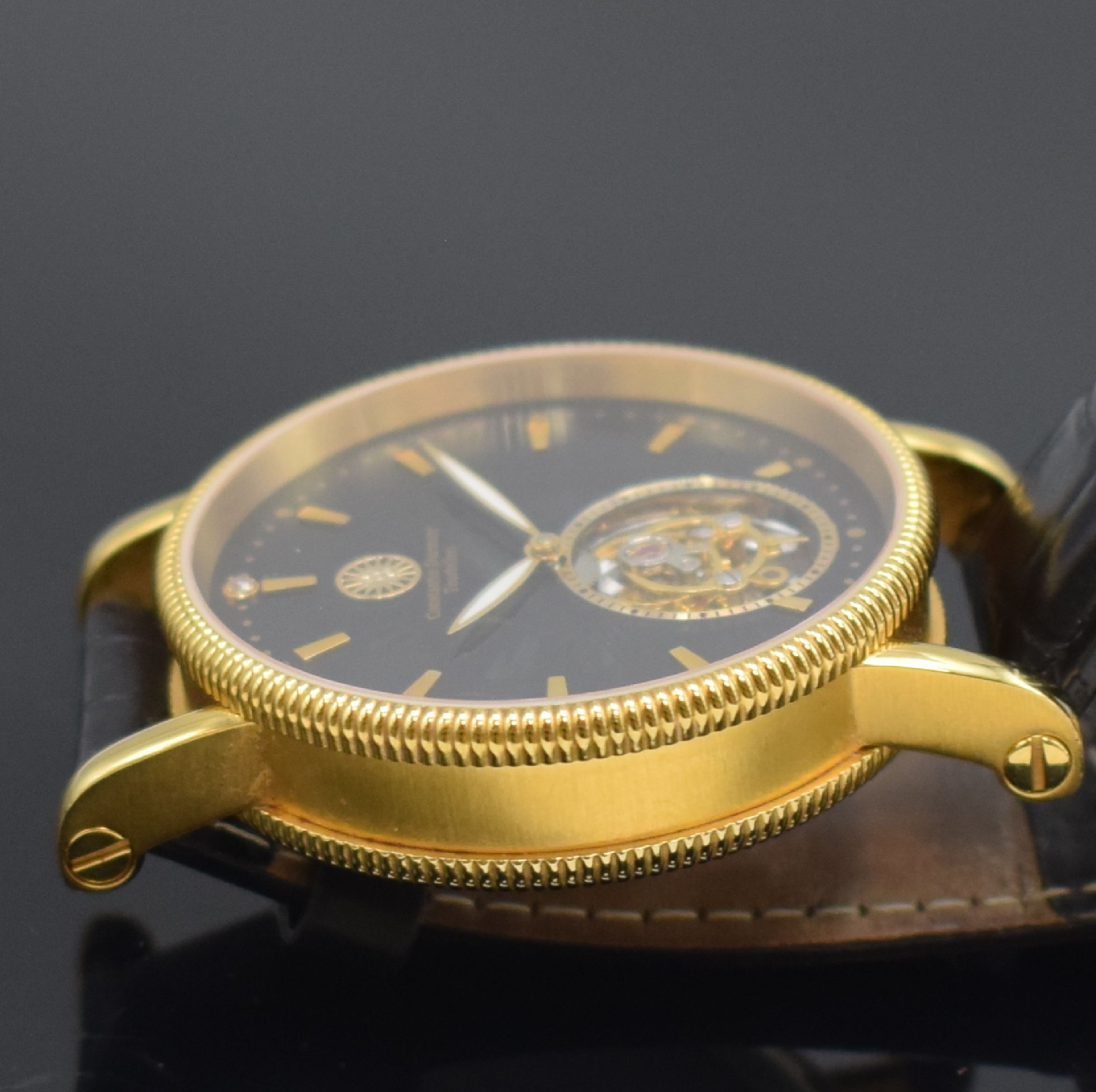 Detail d: CONSTANTIN DURMONT Herrenarmbanduhr mit Tourbillon, um 2010, Handaufzug, verg. Edelstahlgehäuse, beids. vergl., Boden geschr., schw. Zifferbl. m. ...