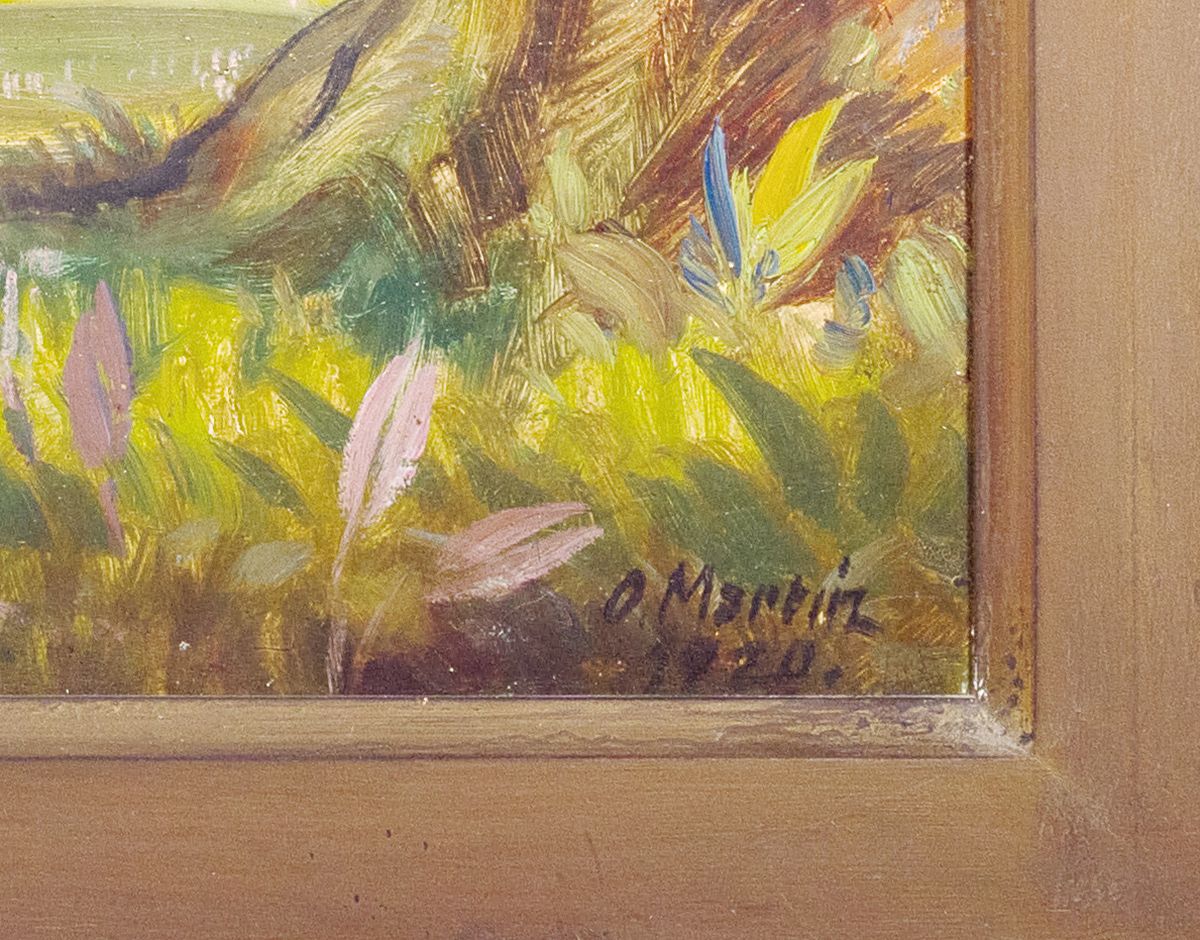 Detail a: Oskar Martin-Amorbach, 1897-1987, Ganzporträt eines Mädchen mit Teddybär vor weiter Landschaft, Öl/Lwd, rechts unten signiert und dat. 1920, ca. ...