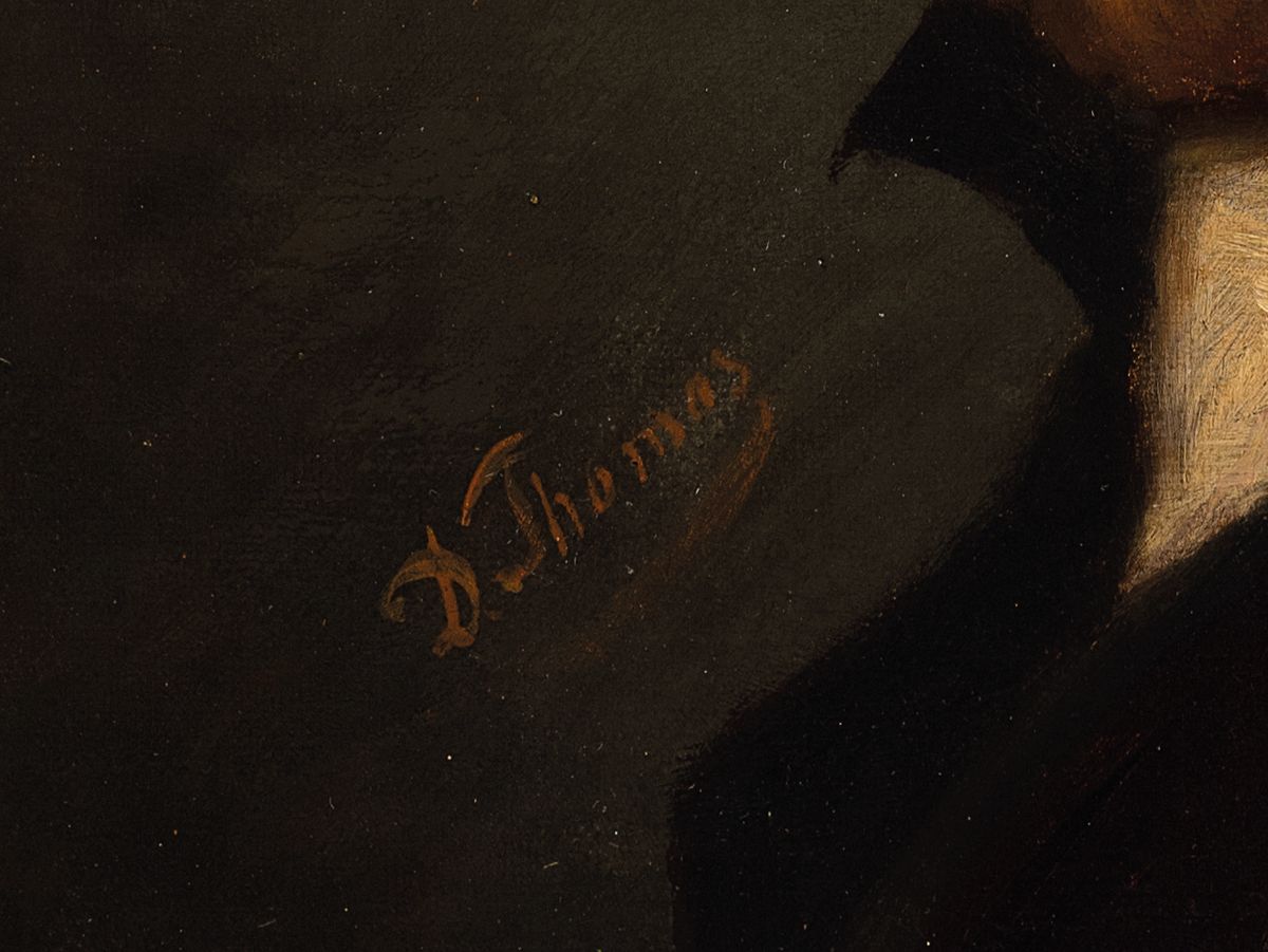 Detail a: D. Thomas, Maler um 1900, Porträt eines lächelnden Mannes, Öl/Malkarton,seitlich links signiert, feine naturalistische Malerei, ca. 41x33cm, R. ...