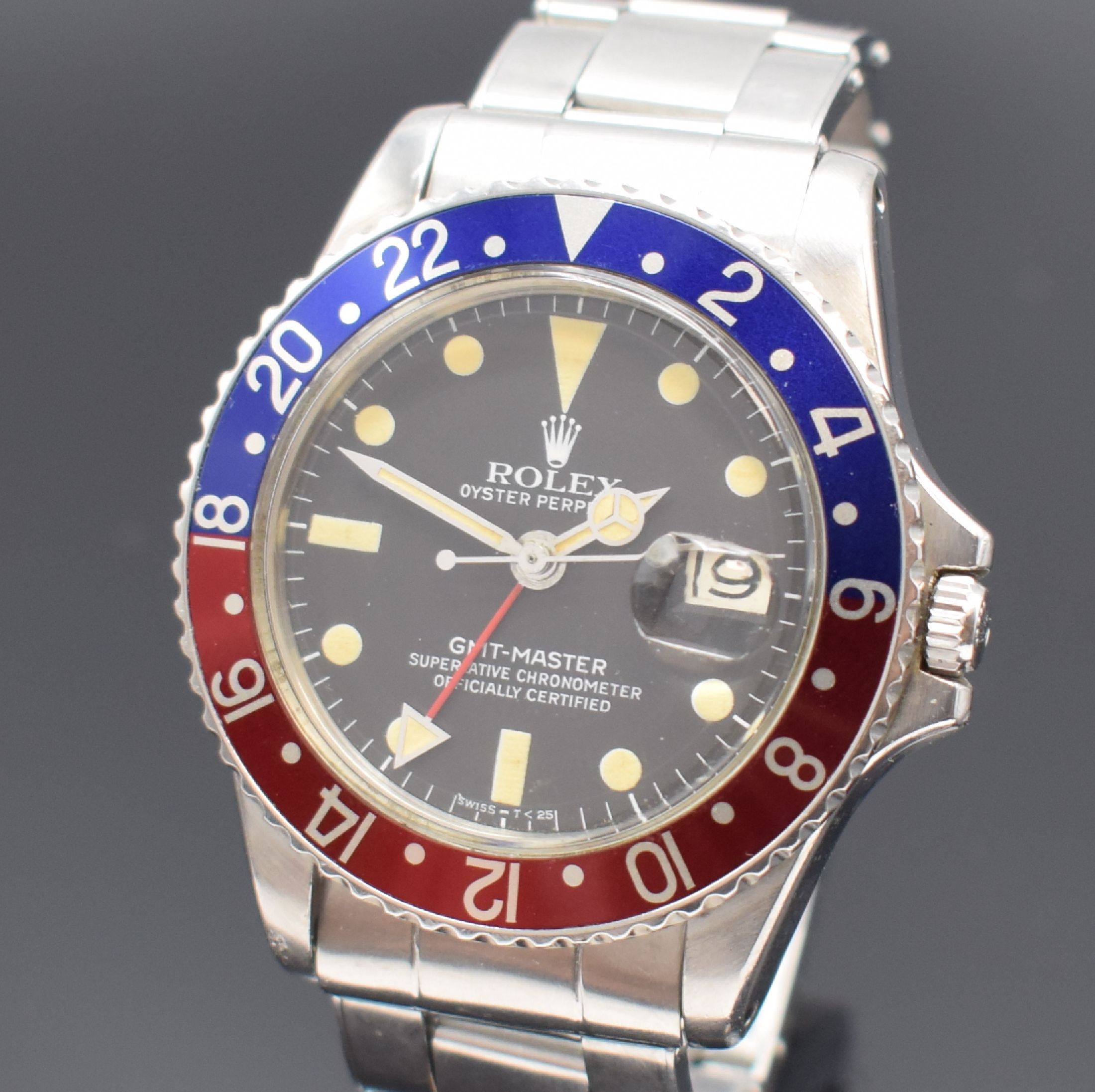 Detail a: ROLEX Herrenarmbanduhr Oyster Perpetual GMT- Master Referenz 1675, Automatik, frühes Modell, gestempelt 2. Quartal 1967, Tritiumzifferblatt und ...