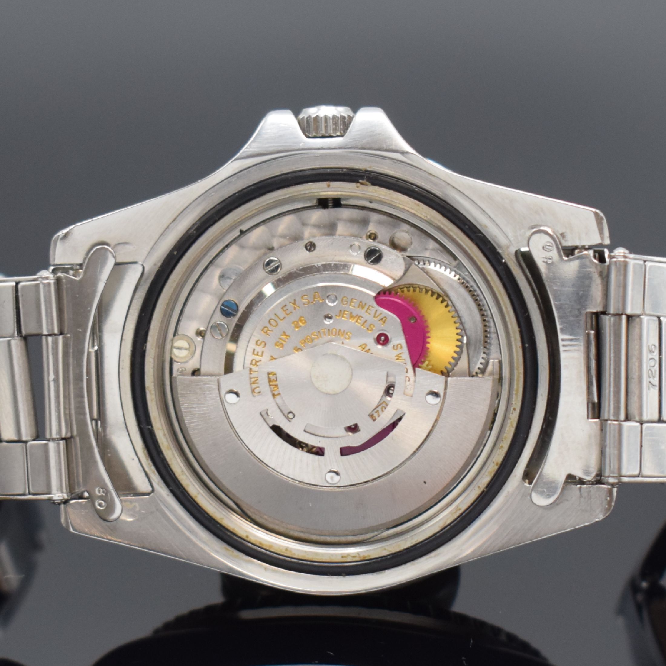 Detail g: ROLEX Herrenarmbanduhr Oyster Perpetual GMT- Master Referenz 1675, Automatik, frühes Modell, gestempelt 2. Quartal 1967, Tritiumzifferblatt und ...