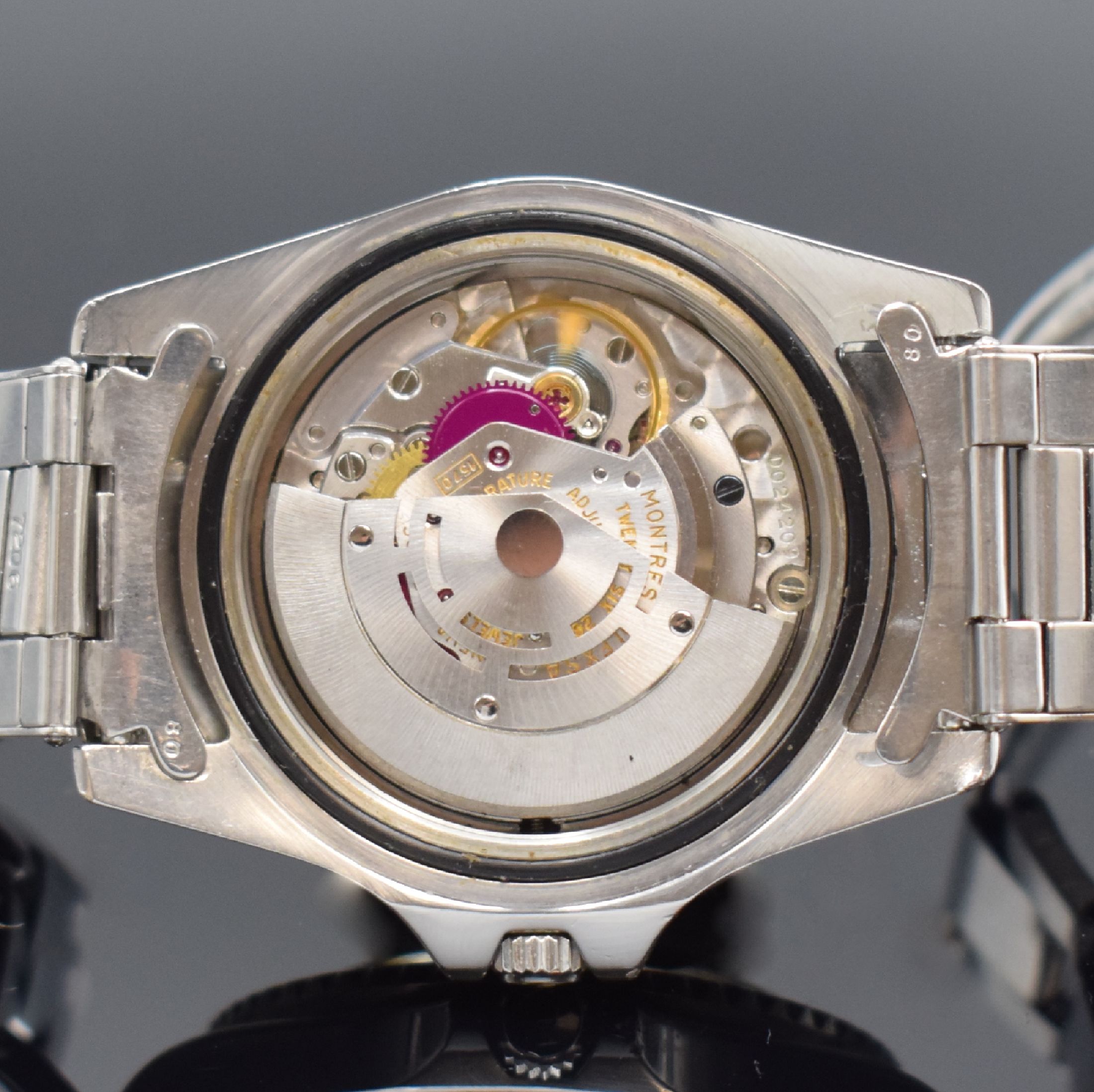 Detail h: ROLEX Herrenarmbanduhr Oyster Perpetual GMT- Master Referenz 1675, Automatik, frühes Modell, gestempelt 2. Quartal 1967, Tritiumzifferblatt und ...