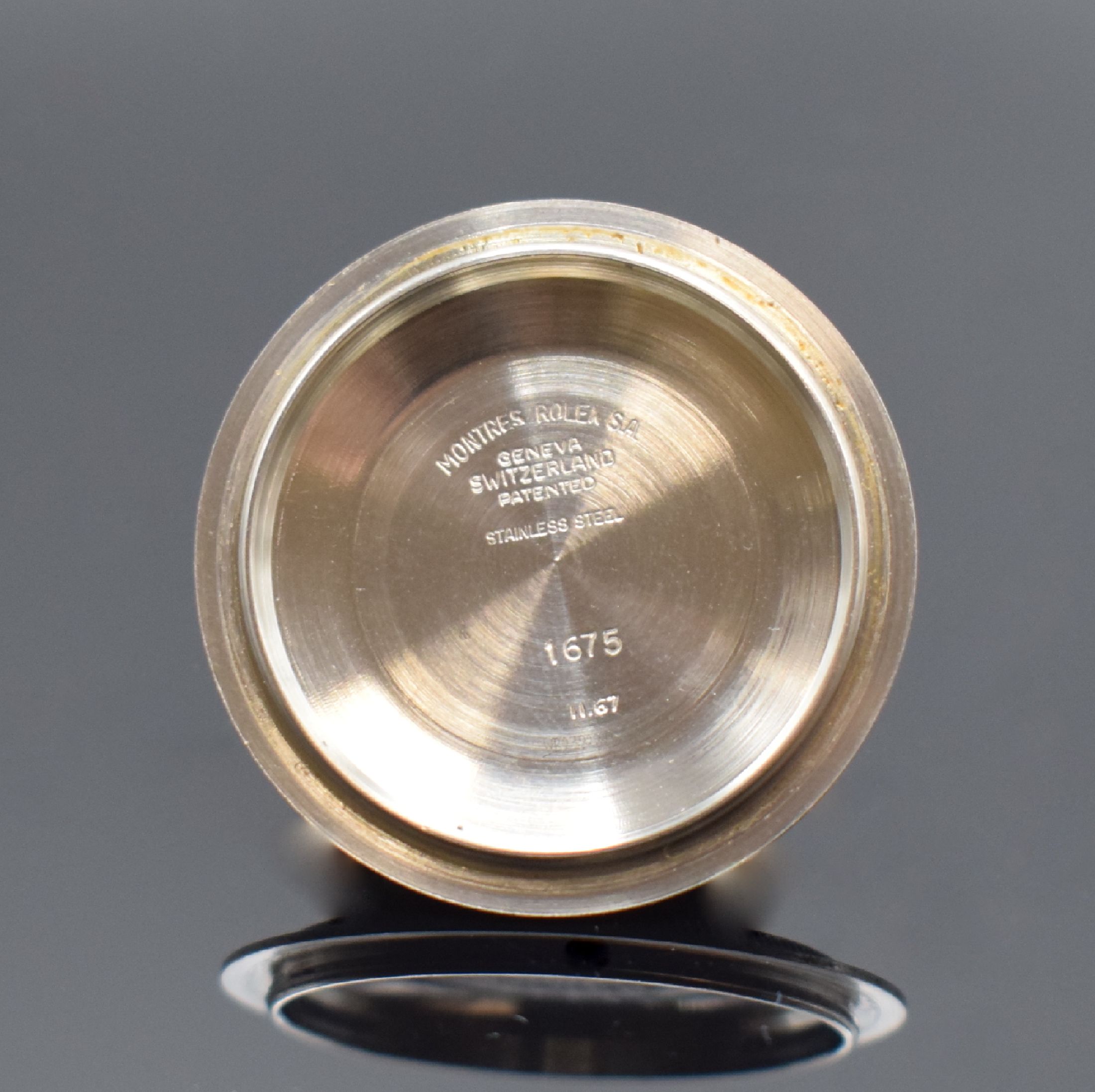 Detail i: ROLEX Herrenarmbanduhr Oyster Perpetual GMT- Master Referenz 1675, Automatik, frühes Modell, gestempelt 2. Quartal 1967, Tritiumzifferblatt und ...