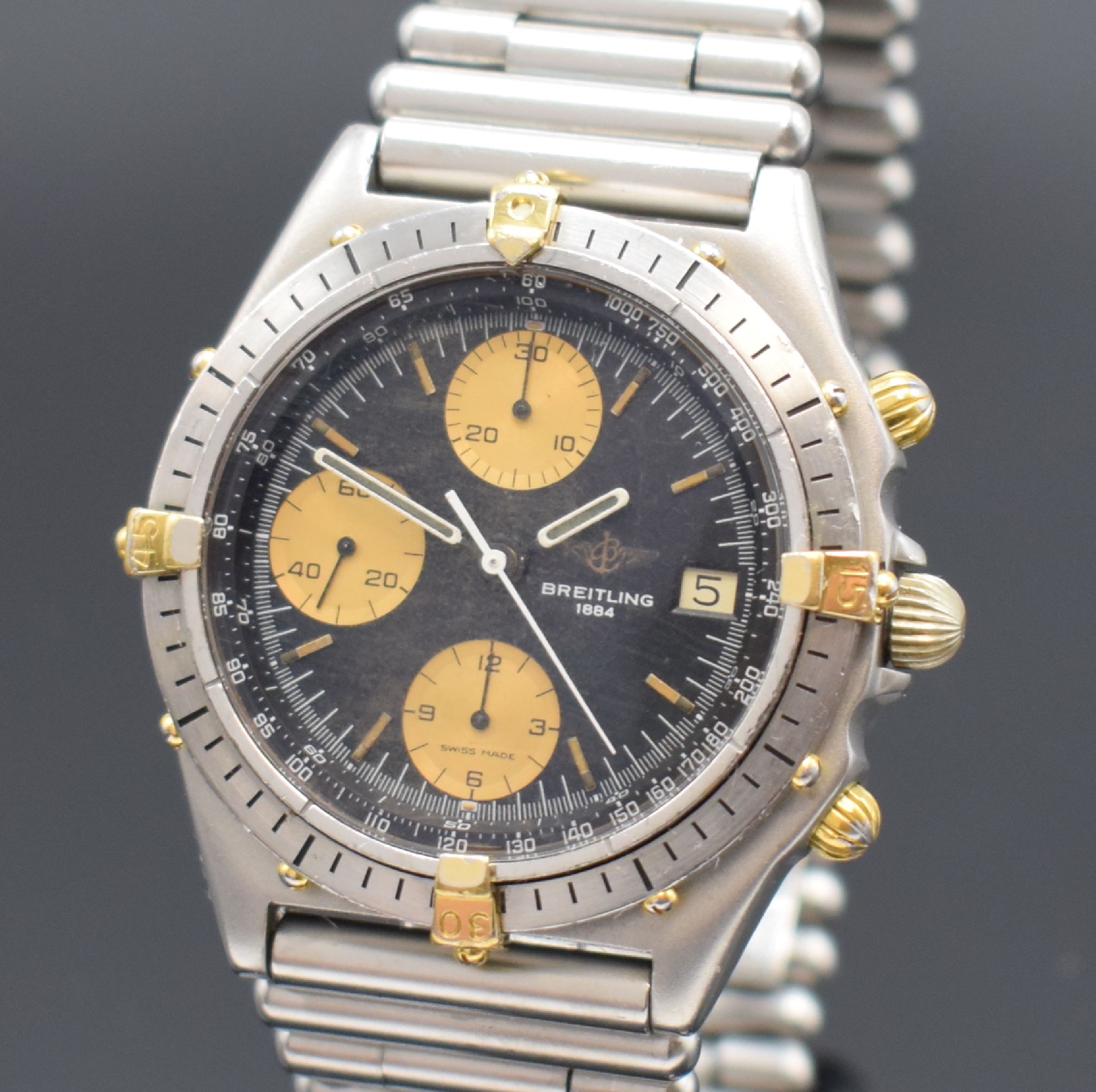 Detail a: BREITLING Herrenarmbanduhr Chronomat Referenz 81950, Schweiz um 1984, Automatik, verschr. Stahlgeh. inkl. orig. Roleauxband m. dopp. Faltschl., eins. ...