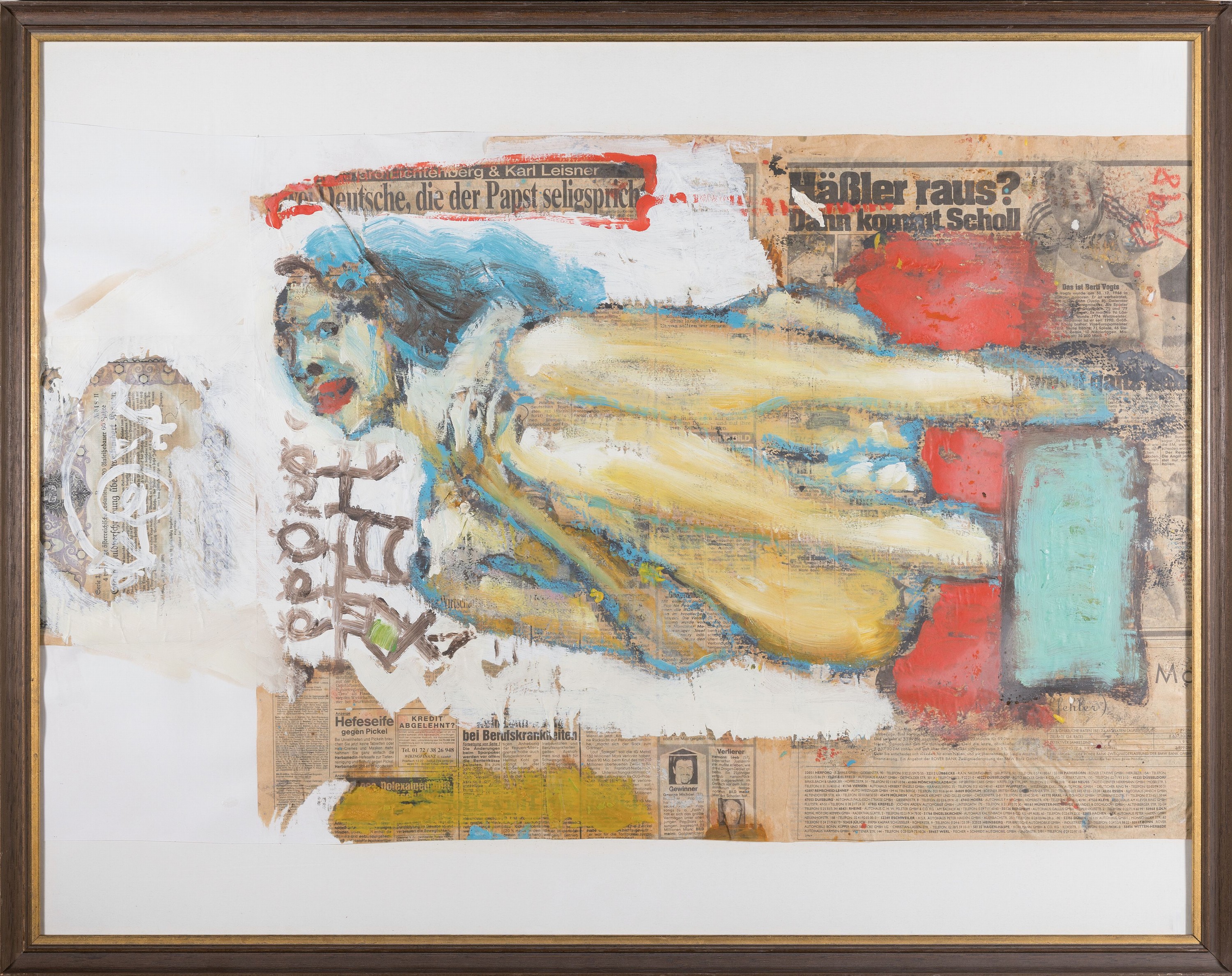 Detail k: Heinz Morszoeck, geb. 1961, Meisterschüler von Markus Lüpertz, hier: Die neuen Schuhe, Mischtechnik und Collage auf Papier, rechts unten signiert ...