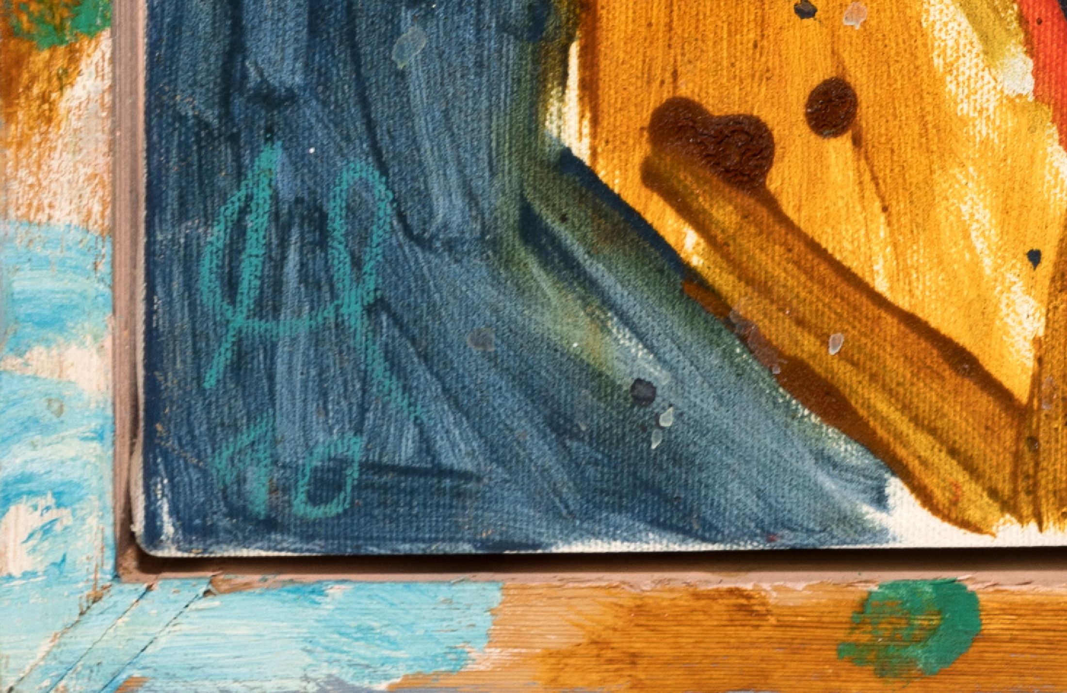 Detail a: Heinz Morszoeck, geb. 1961, Meisterschüler von Markus Lüpertz, hier 2 Arbeiten in Öl auf Lwd, "Heiteres Arrangement", beide rechts oben ...