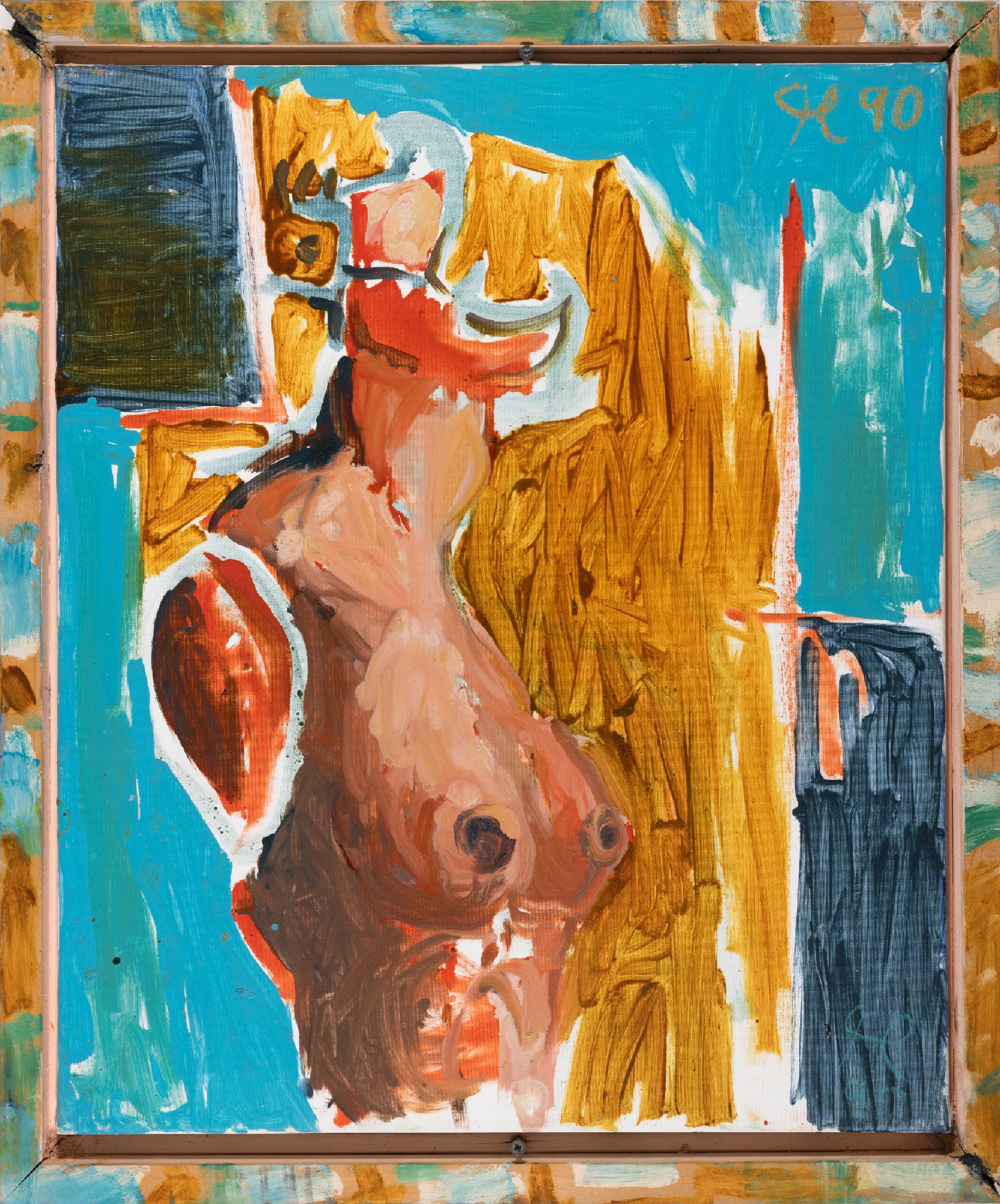 Detail b: Heinz Morszoeck, geb. 1961, Meisterschüler von Markus Lüpertz, hier 2 Arbeiten in Öl auf Lwd, "Heiteres Arrangement", beide rechts oben ...