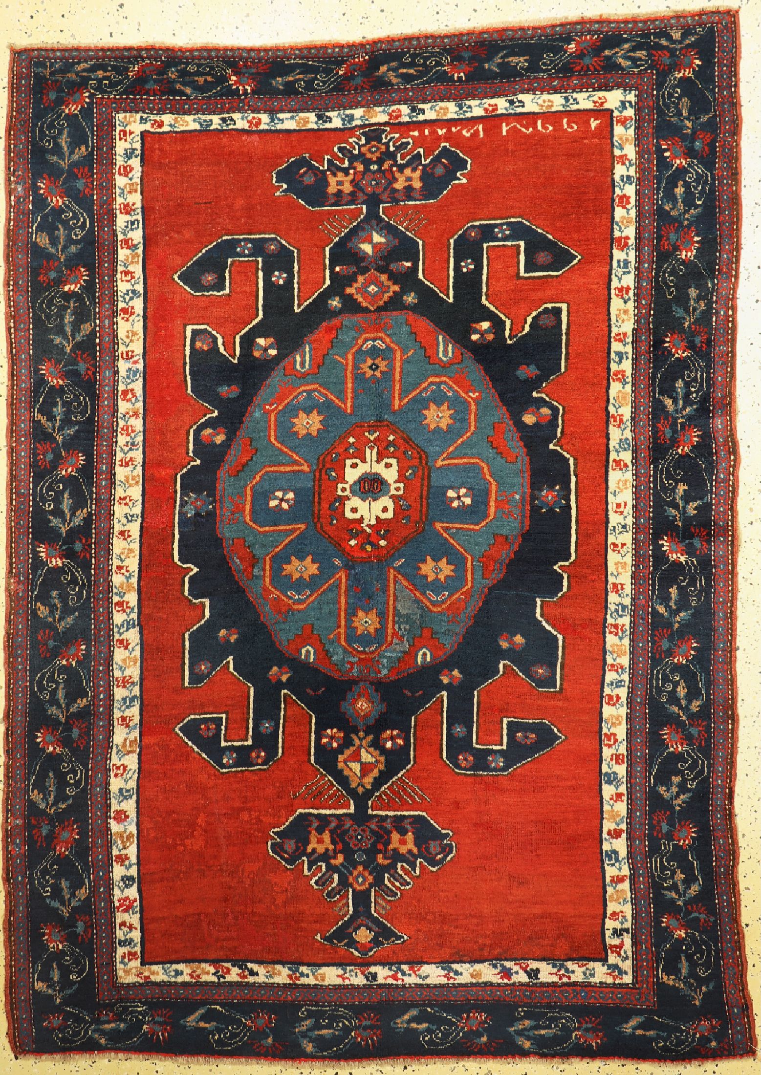 Armenischer Kazak antik, Kaukasus, um 1900,Wolle auf Wolle, ca. 230 x 163 cm, EHZ: 3, restauriert