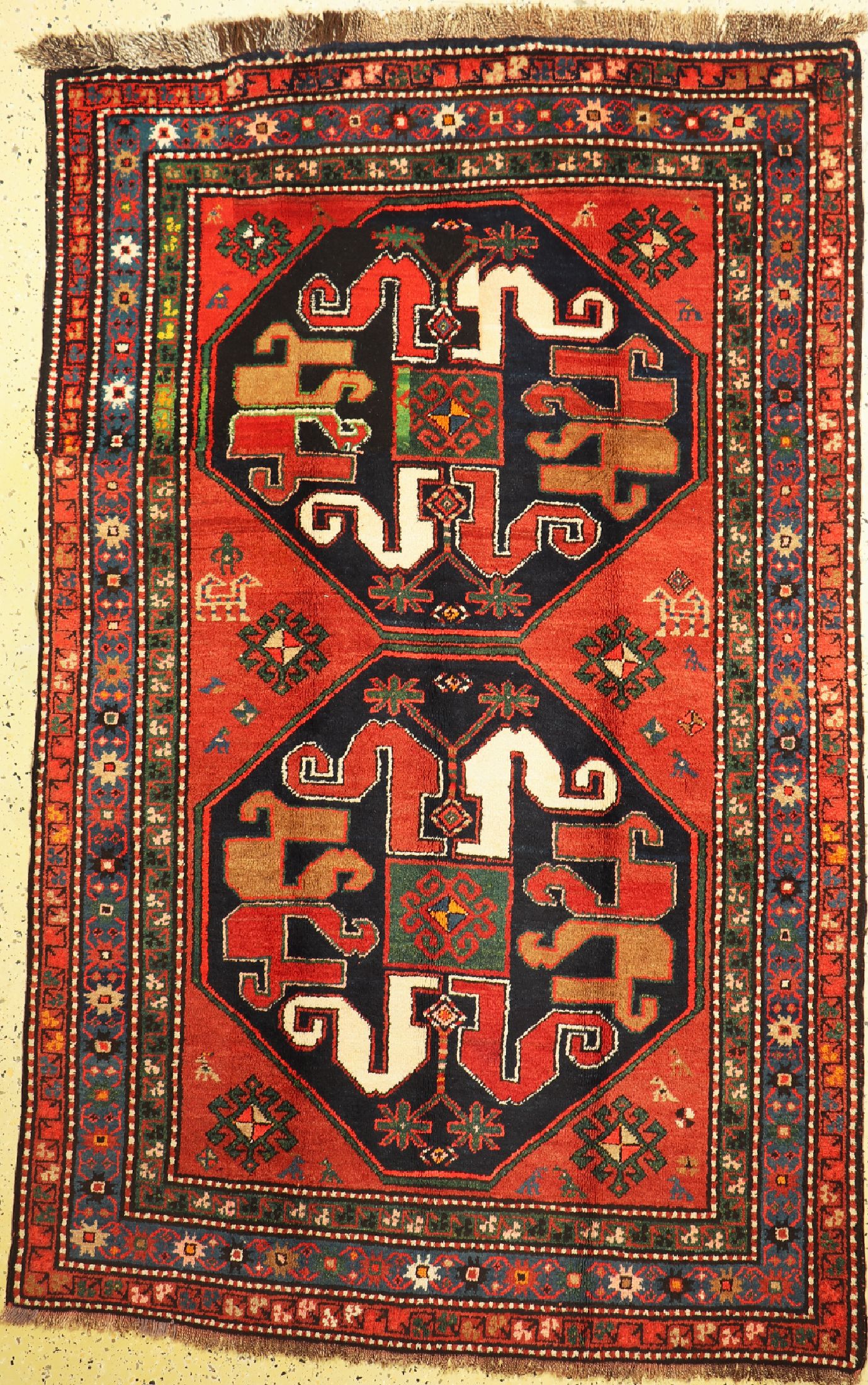 Wolkenband Kazak, Kaukasus, um 1900, Wolle auf Wolle, ca. 220 x 145 cm, EHZ: 2-3, grossflächig restauriert