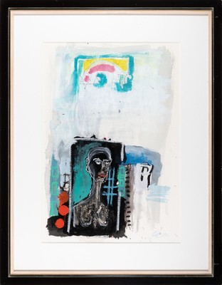 Image 26612123 - Heinz Morszoeck, born in 1961, master student of Markus Lüpertz, here 2 works in watercolor,chalk and gouache on paper, "carte blanche" and "who am I?", both signed. and dated 99, each approx. 70x50cm, PP, etc., same frame approx. 88x68cm