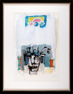 26612123m - Heinz Morszoeck, born in 1961, master student of Markus Lüpertz, here 2 works in watercolor,chalk and gouache on paper, "carte blanche" and "who am I?", both signed. and dated 99, each approx. 70x50cm, PP, etc., same frame approx. 88x68cm