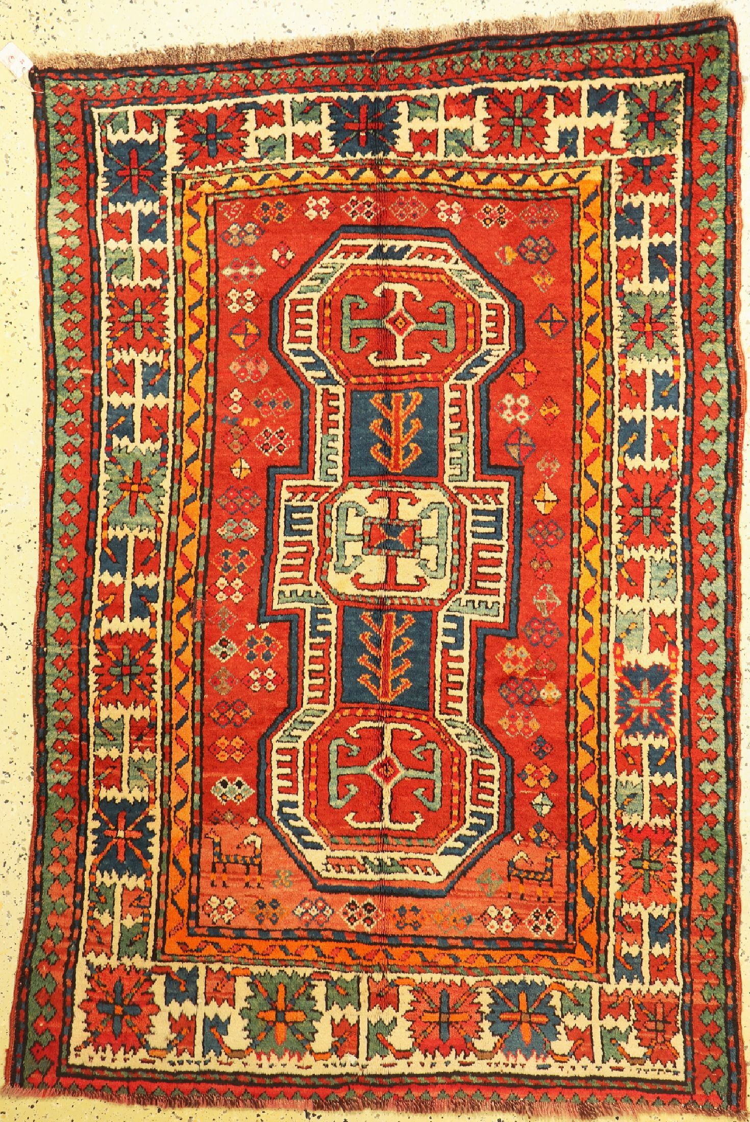 Antiker Kazak, Kaukasus, 19.Jhd, Wolle auf Wolle, ca. 195 x 130 cm, verkürzt, EHZ: 2-3, restauriert