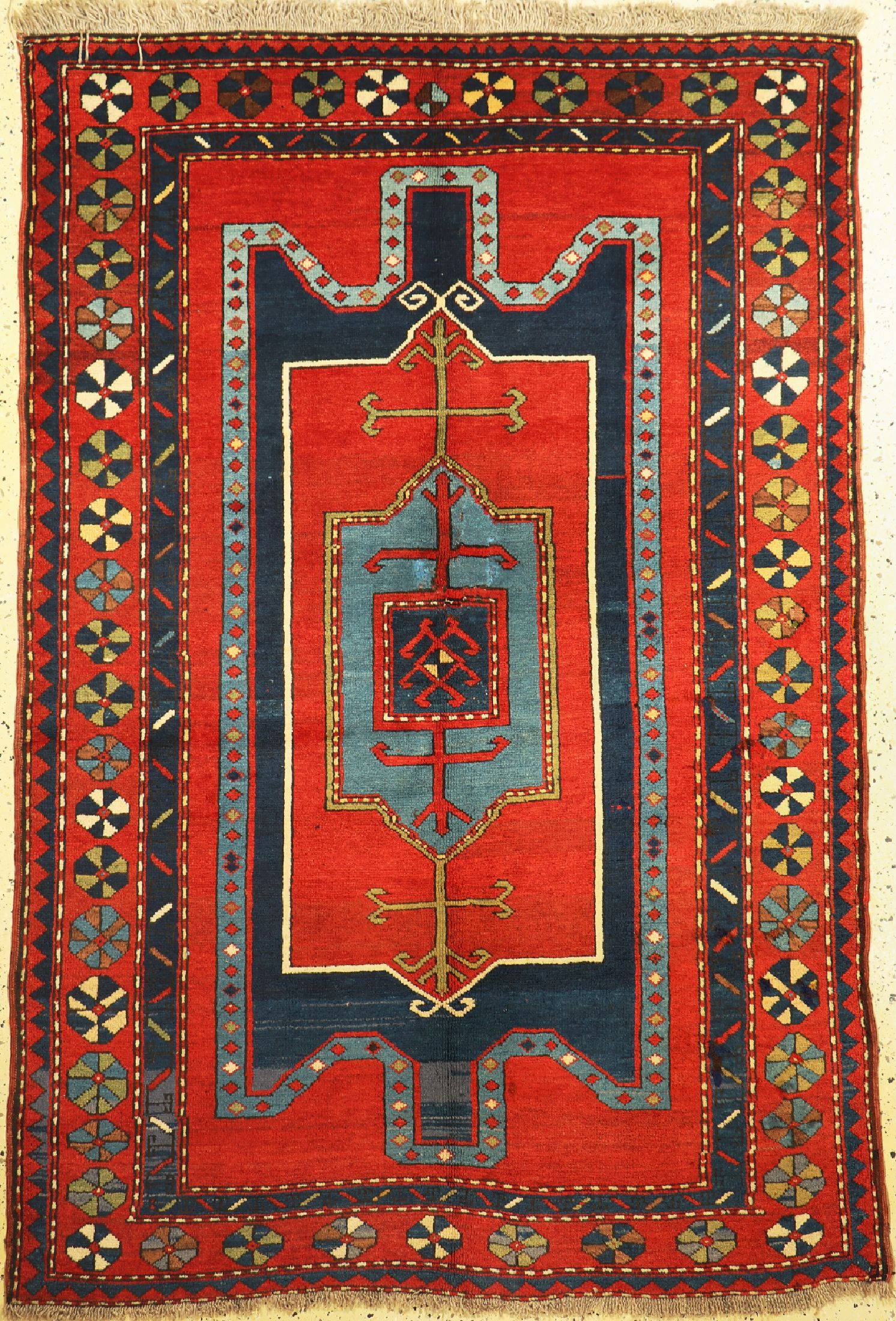 Antiker Kazak, Kaukasus, um 1900, Wolle aufWolle, ca. 215 x 150 cm, EHZ: 2-3, restauriert