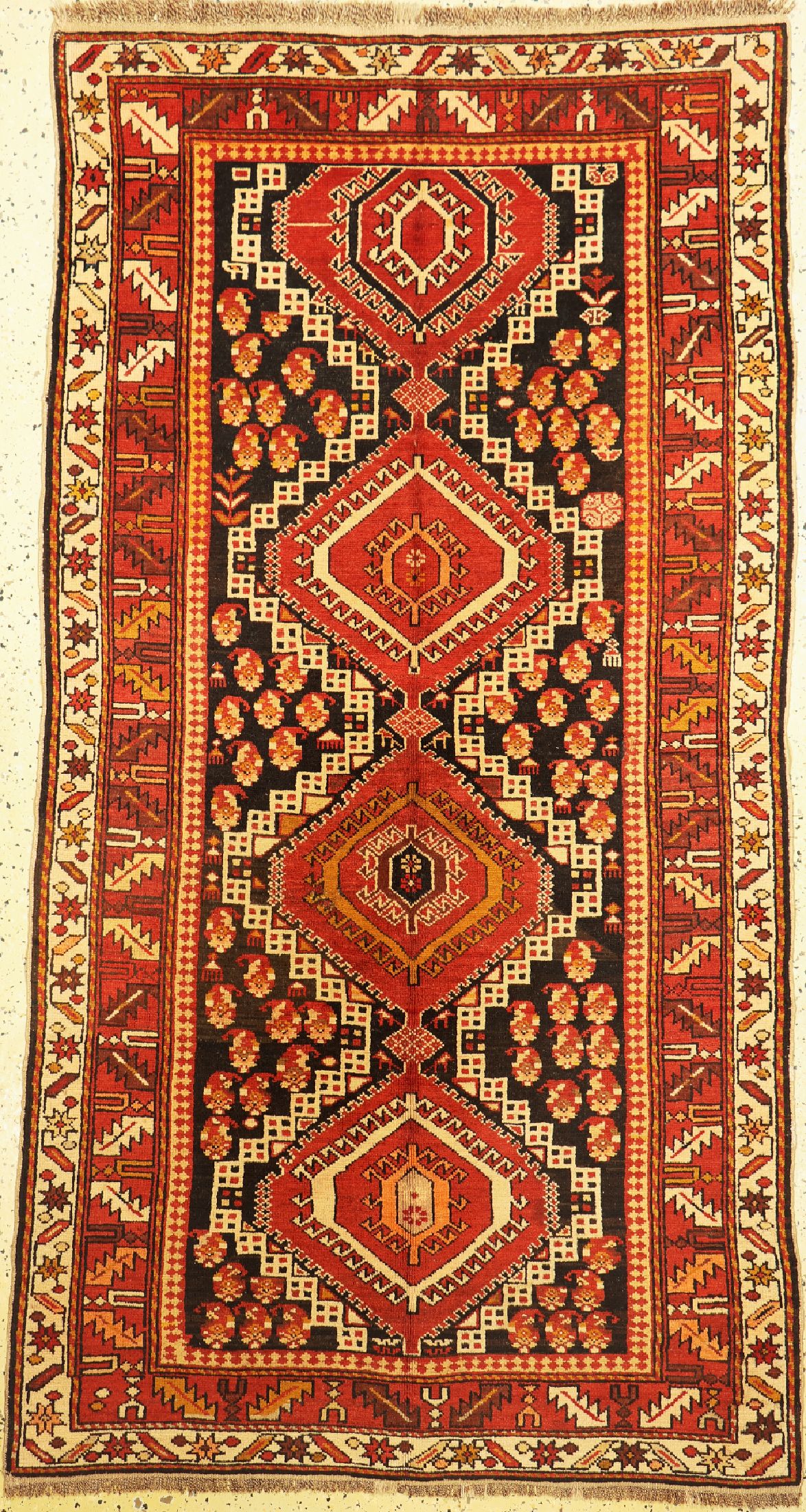 Antiker Schirwan, Kaukasus, um 1900, Wolle auf Wolle, ca. 220 x 122 cm, EHZ: 2, kleine restaurierung