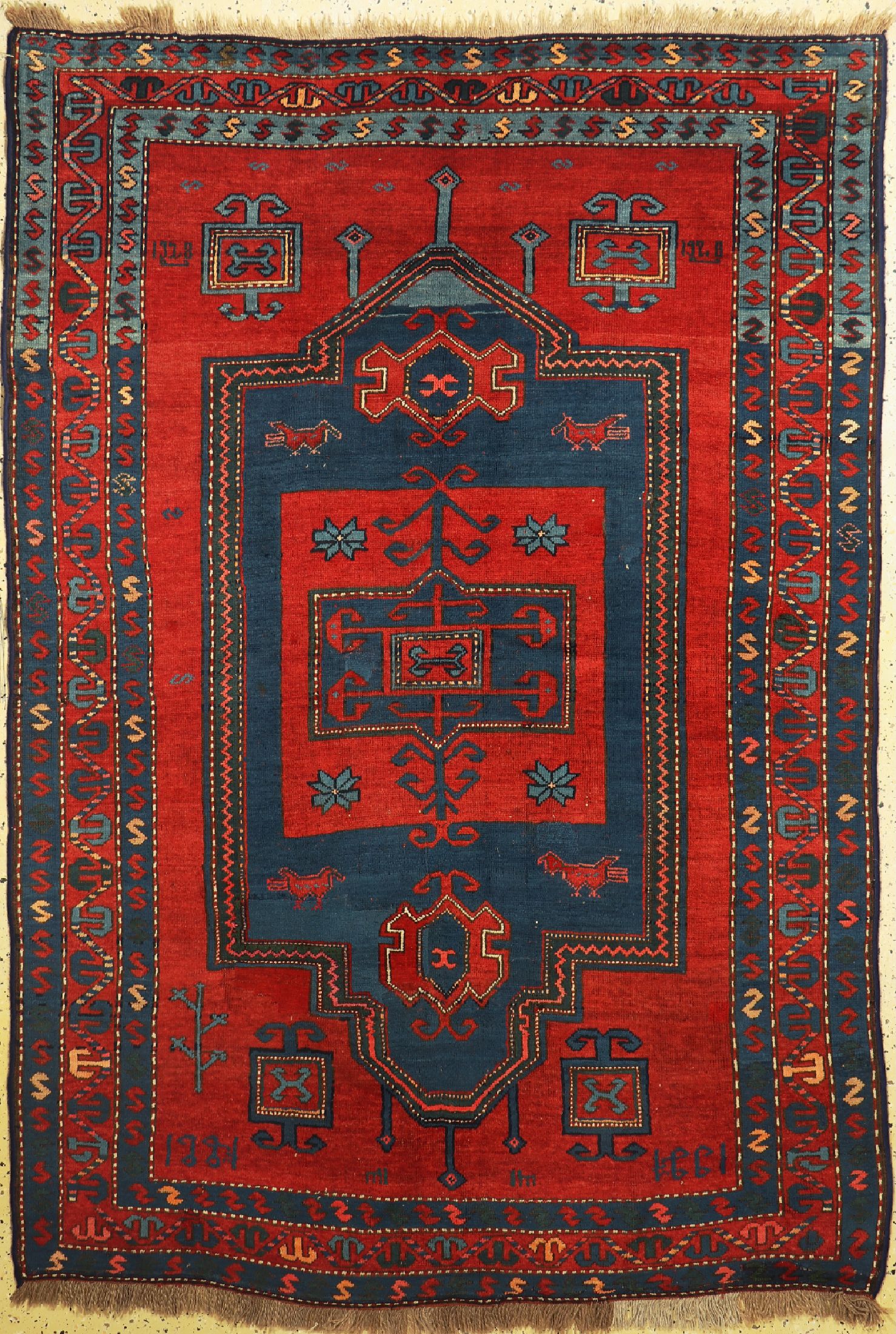 Antiker Kazak, Kaukasus, datiert(1921), Wolle auf Wolle, ca. 245 x 168 cm, EHZ: 2-3, grossflächig restauriert