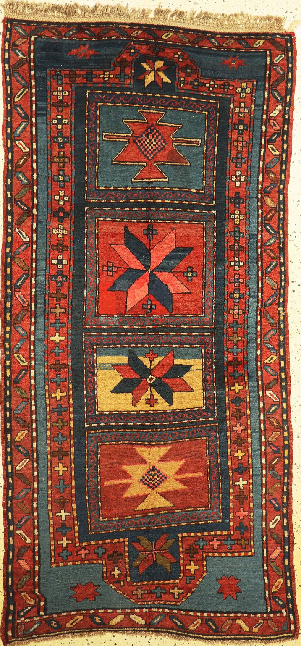 Antiker Kazak, Kaukasus, um 1900, Wolle aufWolle, ca. 225 x 110 cm, EHZ: 2, restauriert