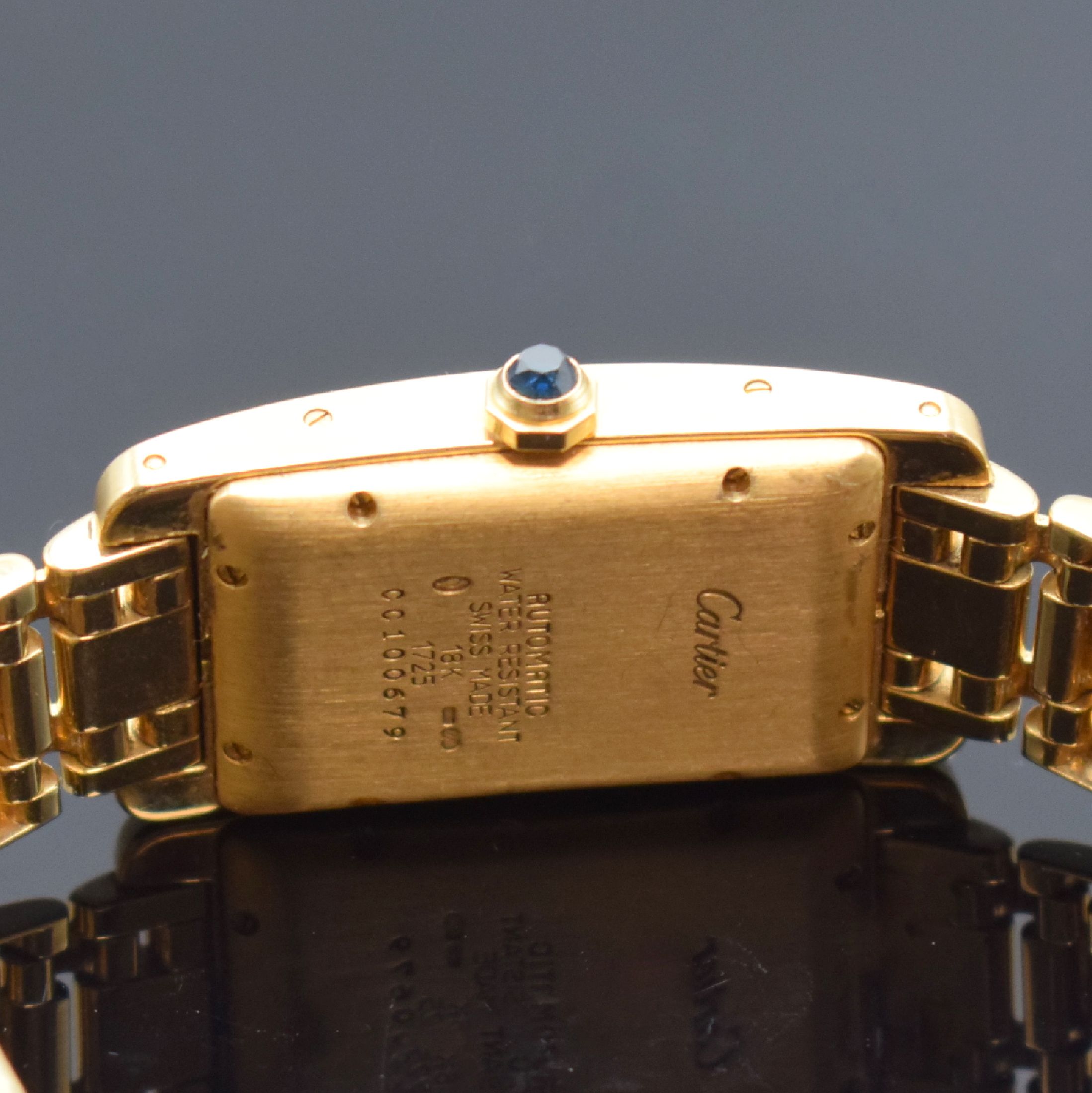 Detail e: CARTIER Armbanduhr Tank Americaine in GG 750/000 Referenz 1725, Automatik, Schweiz verk. lt. beil. Zertifikat 12/1996, Geh. inkl. orig. Gliederband ...