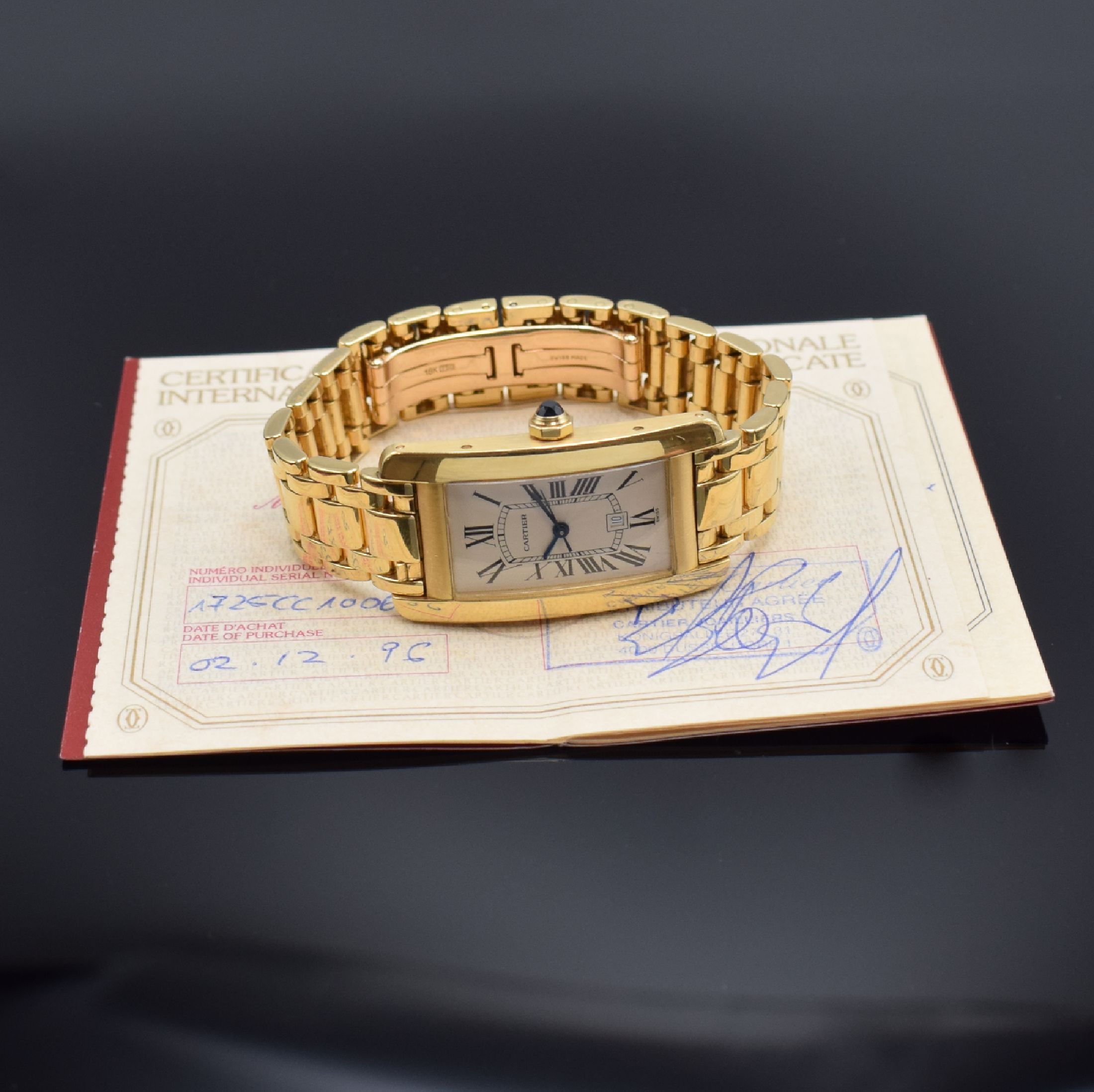 Detail f: CARTIER Armbanduhr Tank Americaine in GG 750/000 Referenz 1725, Automatik, Schweiz verk. lt. beil. Zertifikat 12/1996, Geh. inkl. orig. Gliederband ...