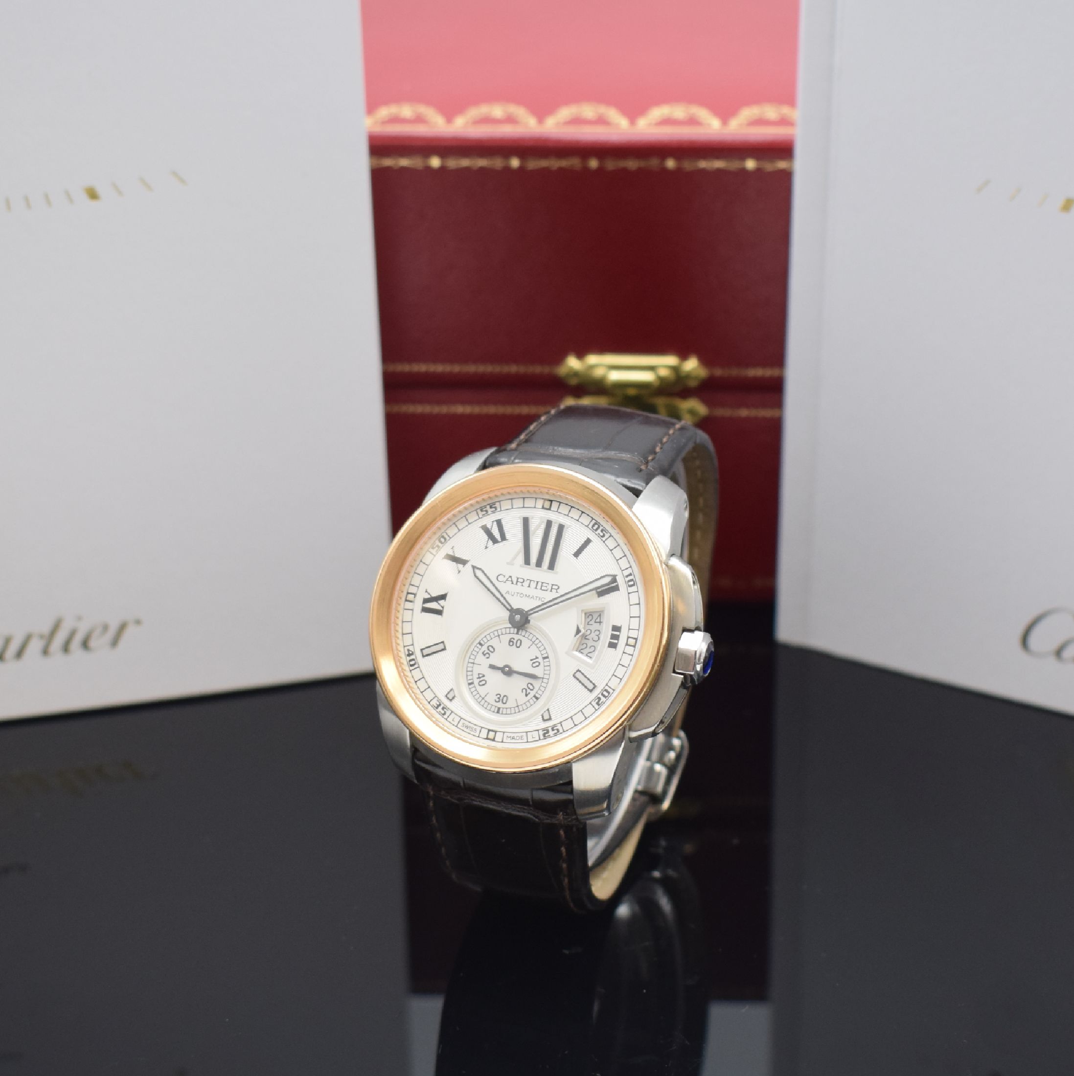 CARTIER Herrenarmbanduhr Serie Calibre De Cartier Referenz W7100011, Automatik, Edelstahlgeh. inkl. orig. Lederband m. Faltschl., beids. vergl., ...