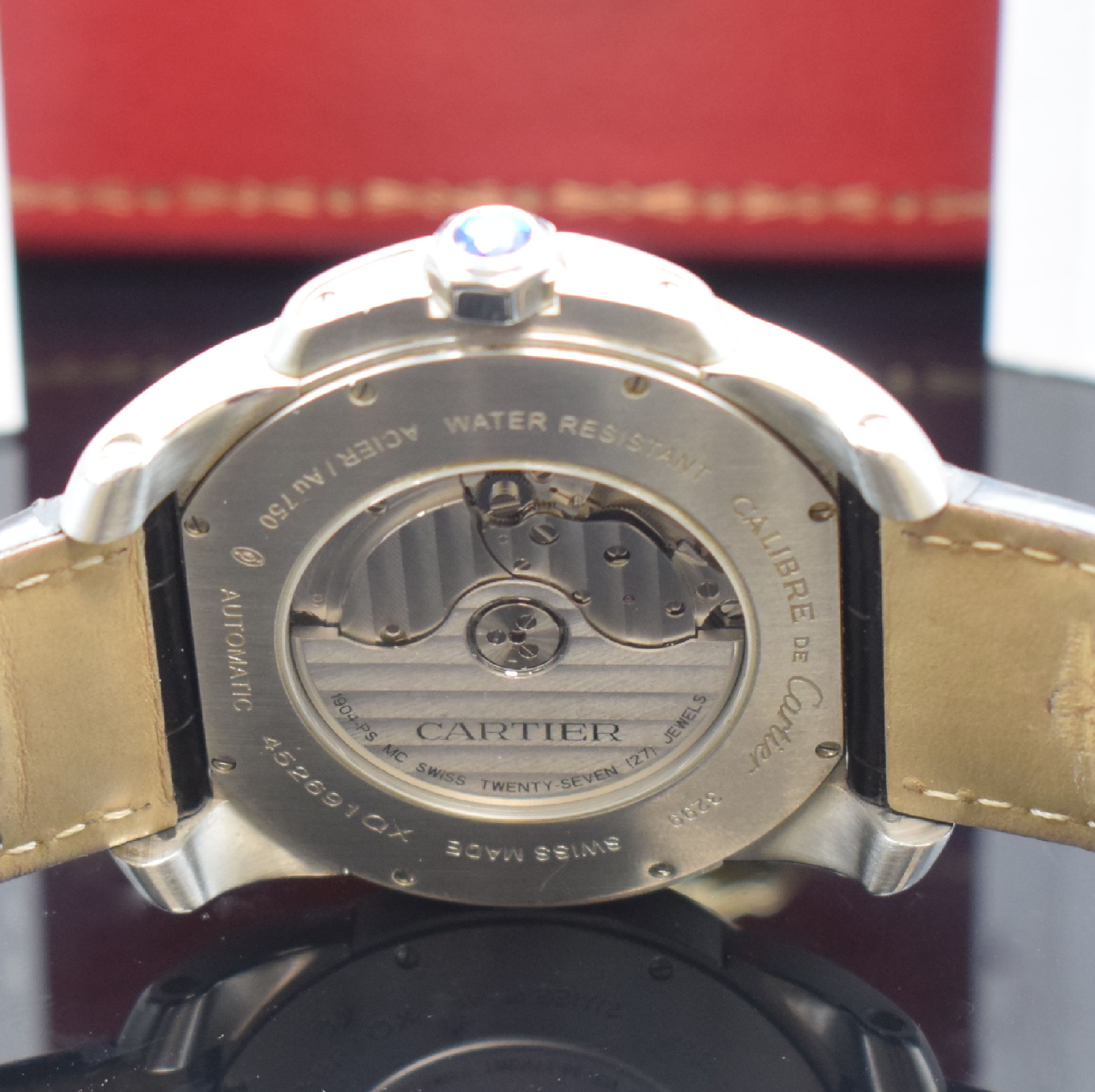 Detail d: CARTIER Herrenarmbanduhr Serie Calibre De Cartier Referenz W7100011, Automatik, Edelstahlgeh. inkl. orig. Lederband m. Faltschl., beids. vergl., ...