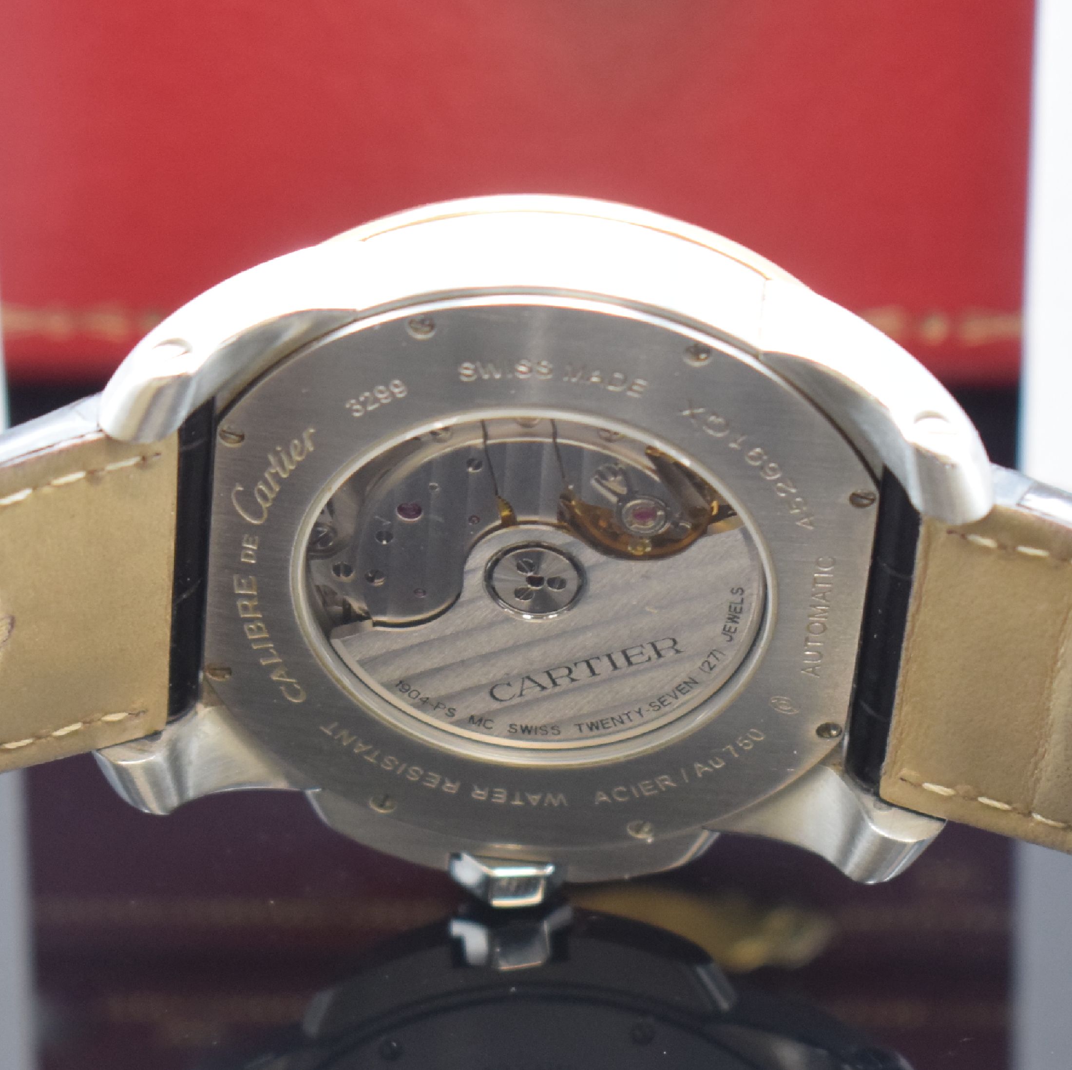 Detail e: CARTIER Herrenarmbanduhr Serie Calibre De Cartier Referenz W7100011, Automatik, Edelstahlgeh. inkl. orig. Lederband m. Faltschl., beids. vergl., ...