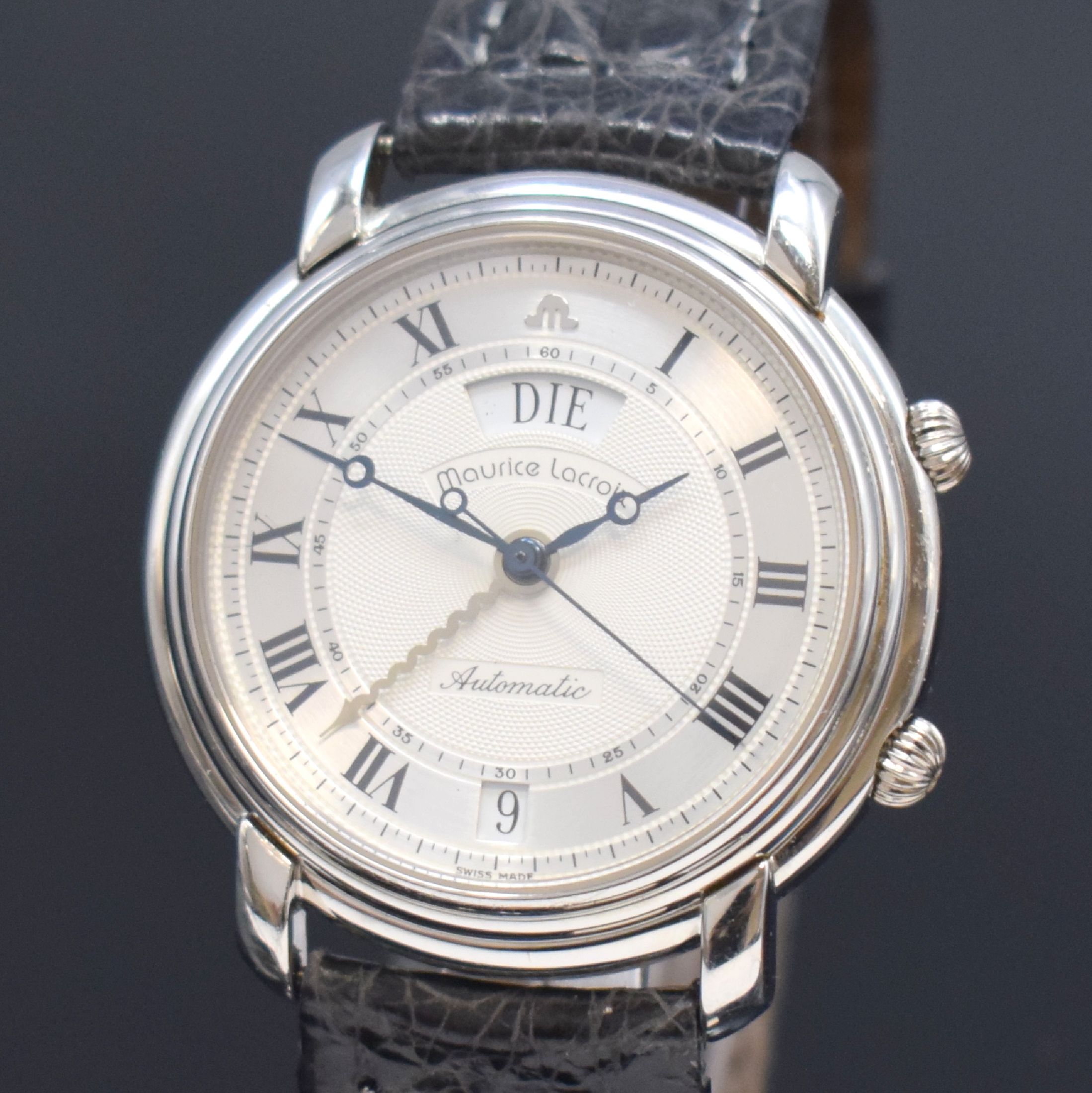 Detail a: MAURICE LACROIX auf 199 Stück limitierte Herrenarmbanduhr mit Wecker in Platin Referenz 45394, Automatik, beids. vergl. Geh., orig.Lederband m. ...